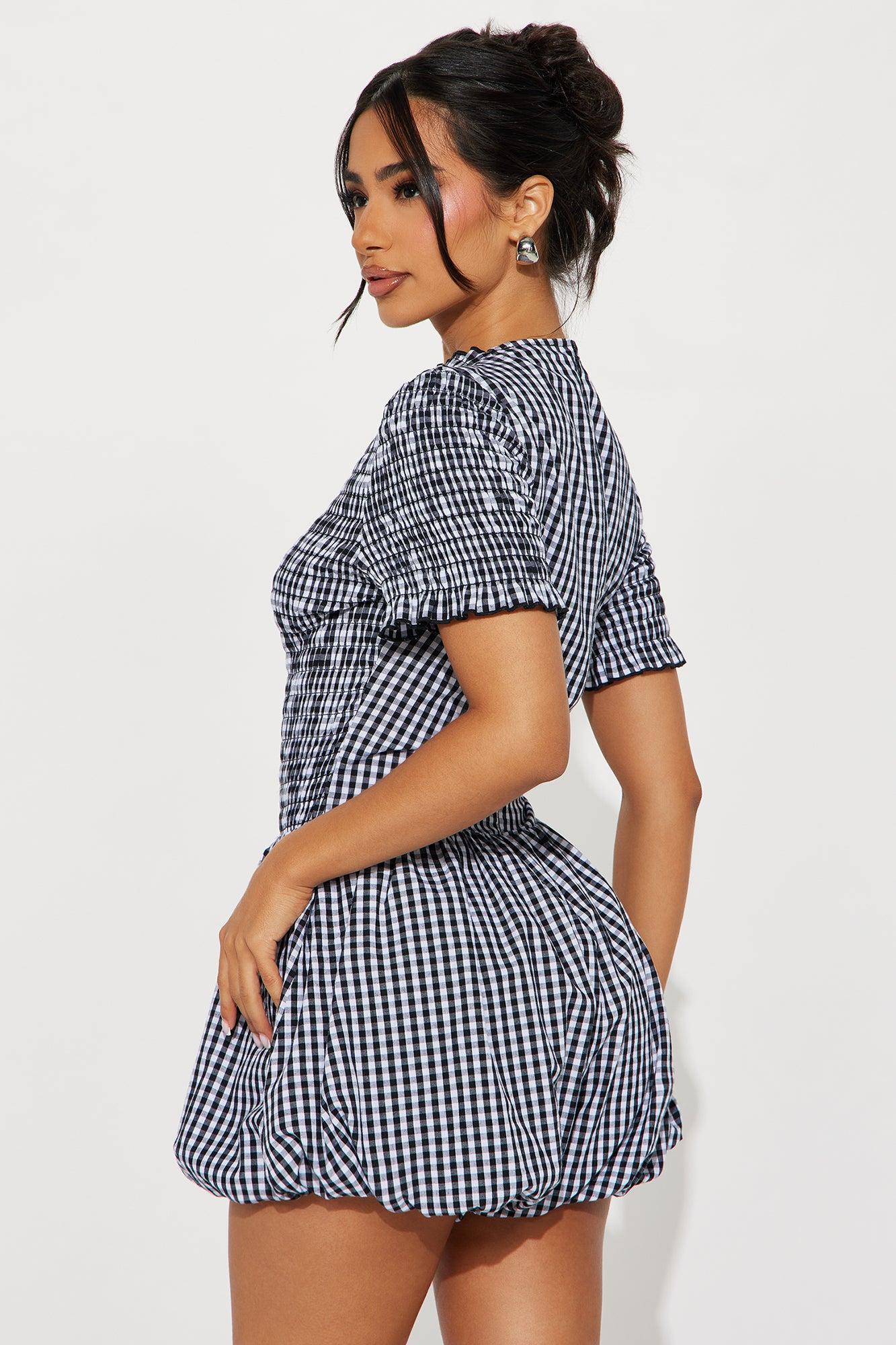 Garden Picnic Gingham Bubble Romper - Black/combo Product Image