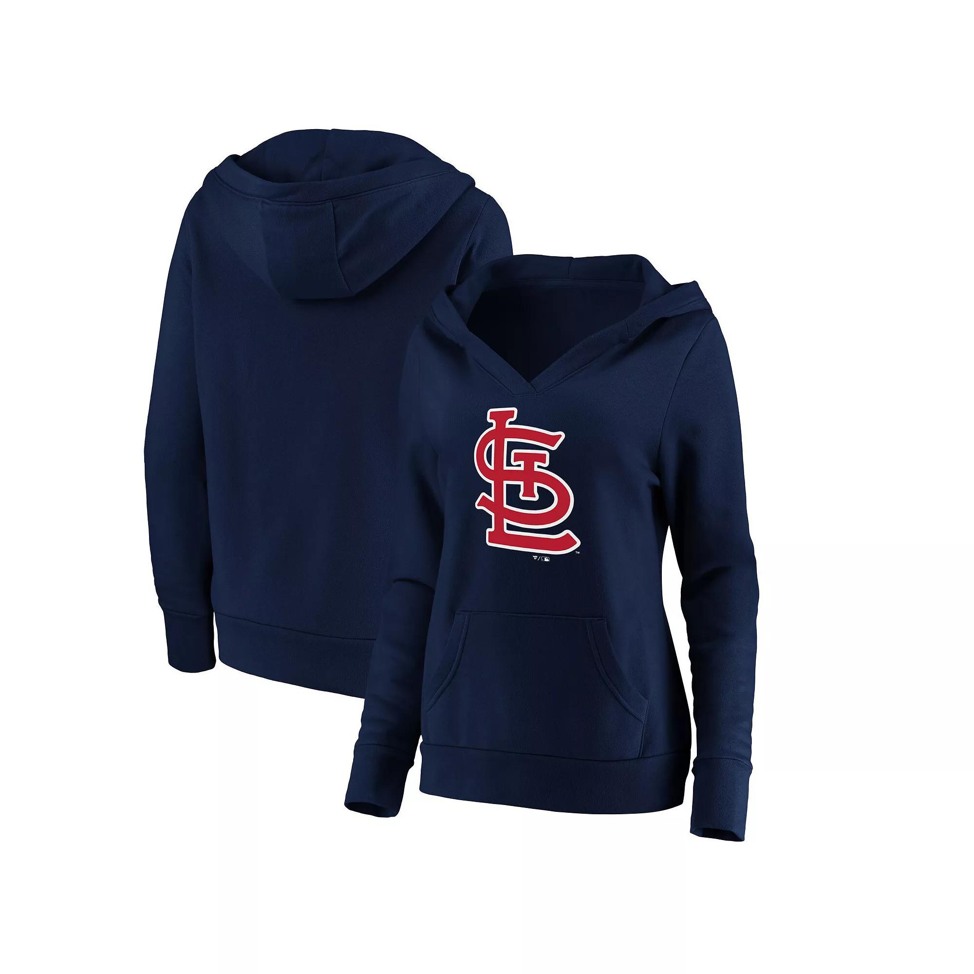 Women's Fanatics Branded Navy St. Louis Cardinals Official Logo Crossover V-Neck Pullover Hoodie,  Product Image