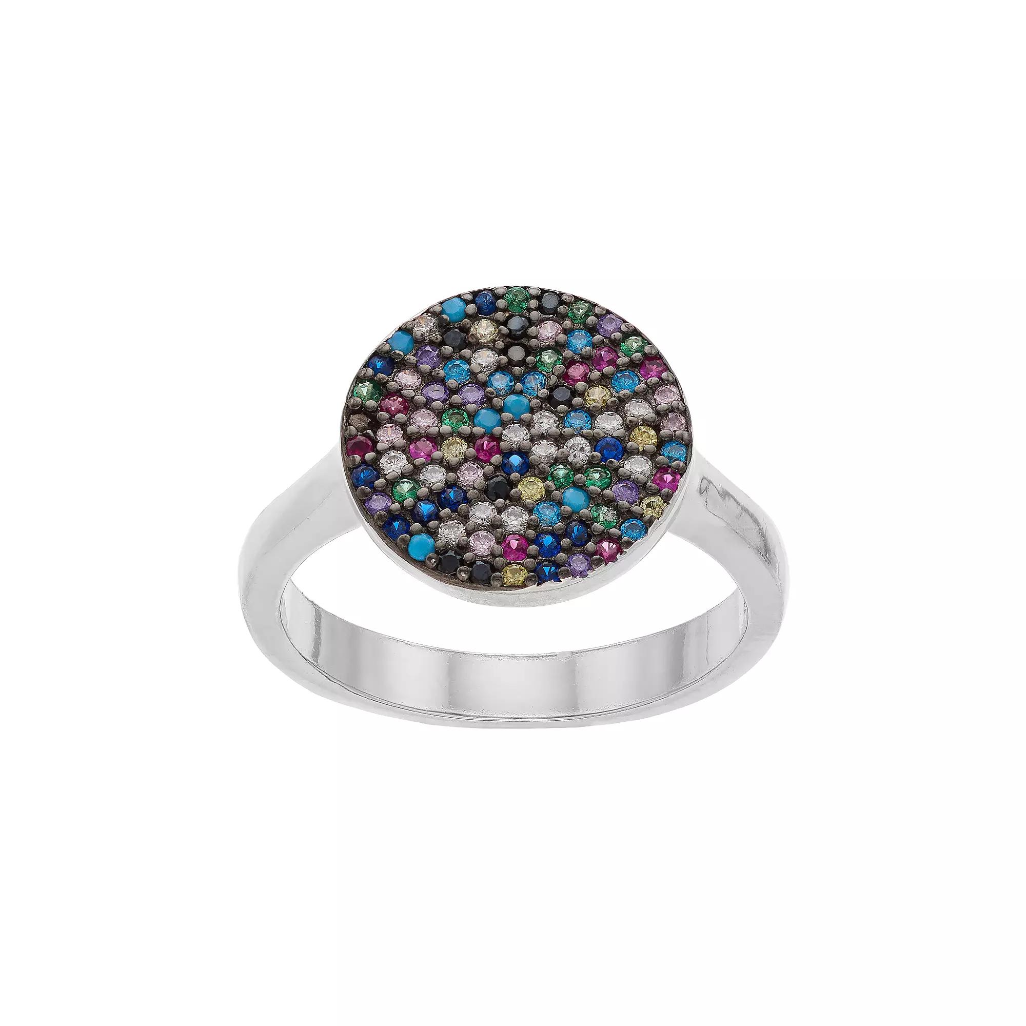 Sterling Silver Multicolored Cubic Zirconia Pave Ring, Women's, Size: 8 Product Image