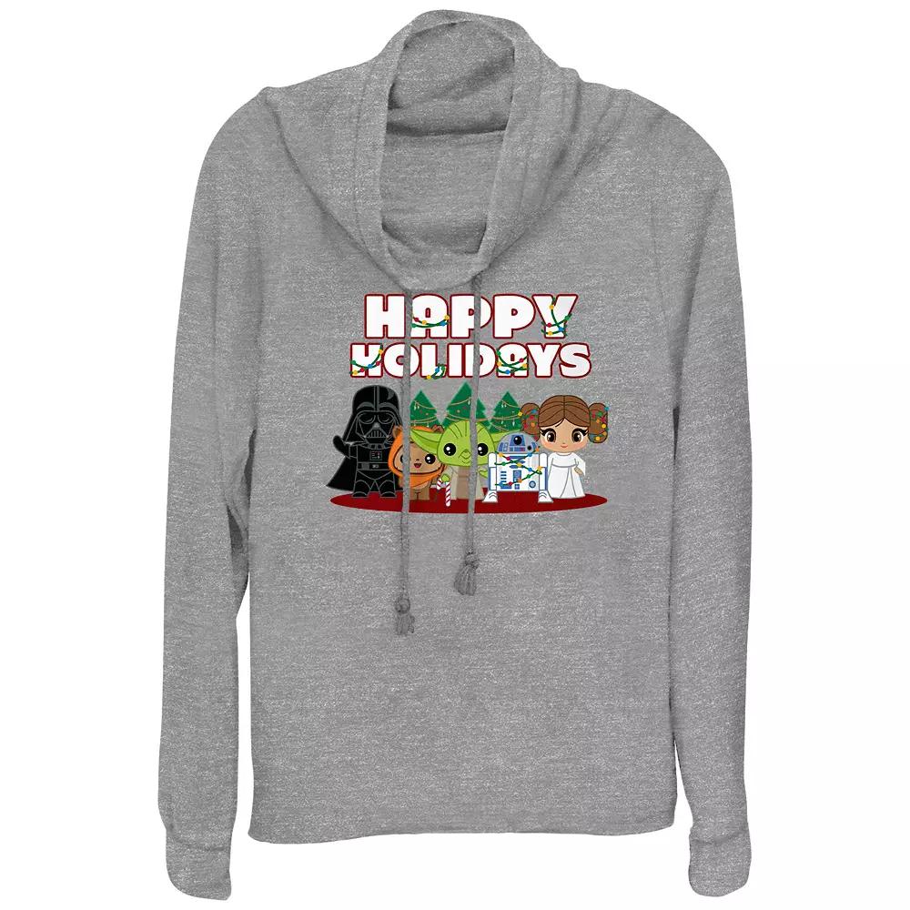 Women's Star Wars Characters Happy Holidays Cowlneck Graphic Lightweight Long Sleeve,  Product Image