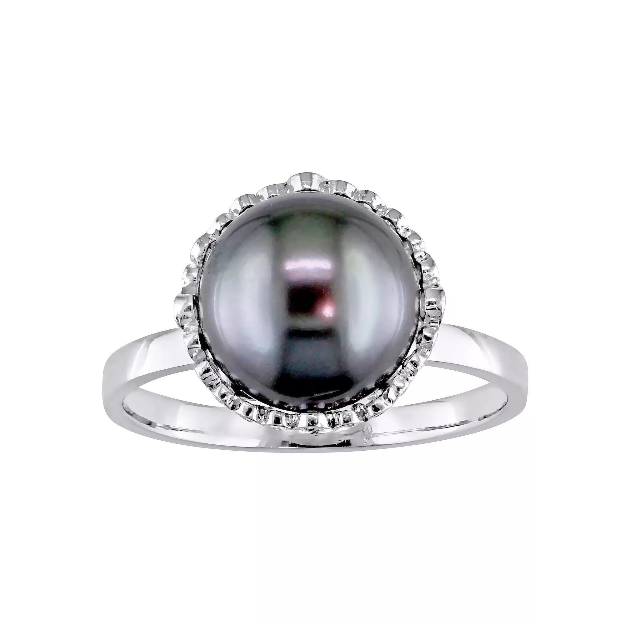 Stella Grace 14k White Gold Tahitian Cultured Pearl & 1/4 Carat T.W. Diamond Ring, Women's, Size: 8 Product Image