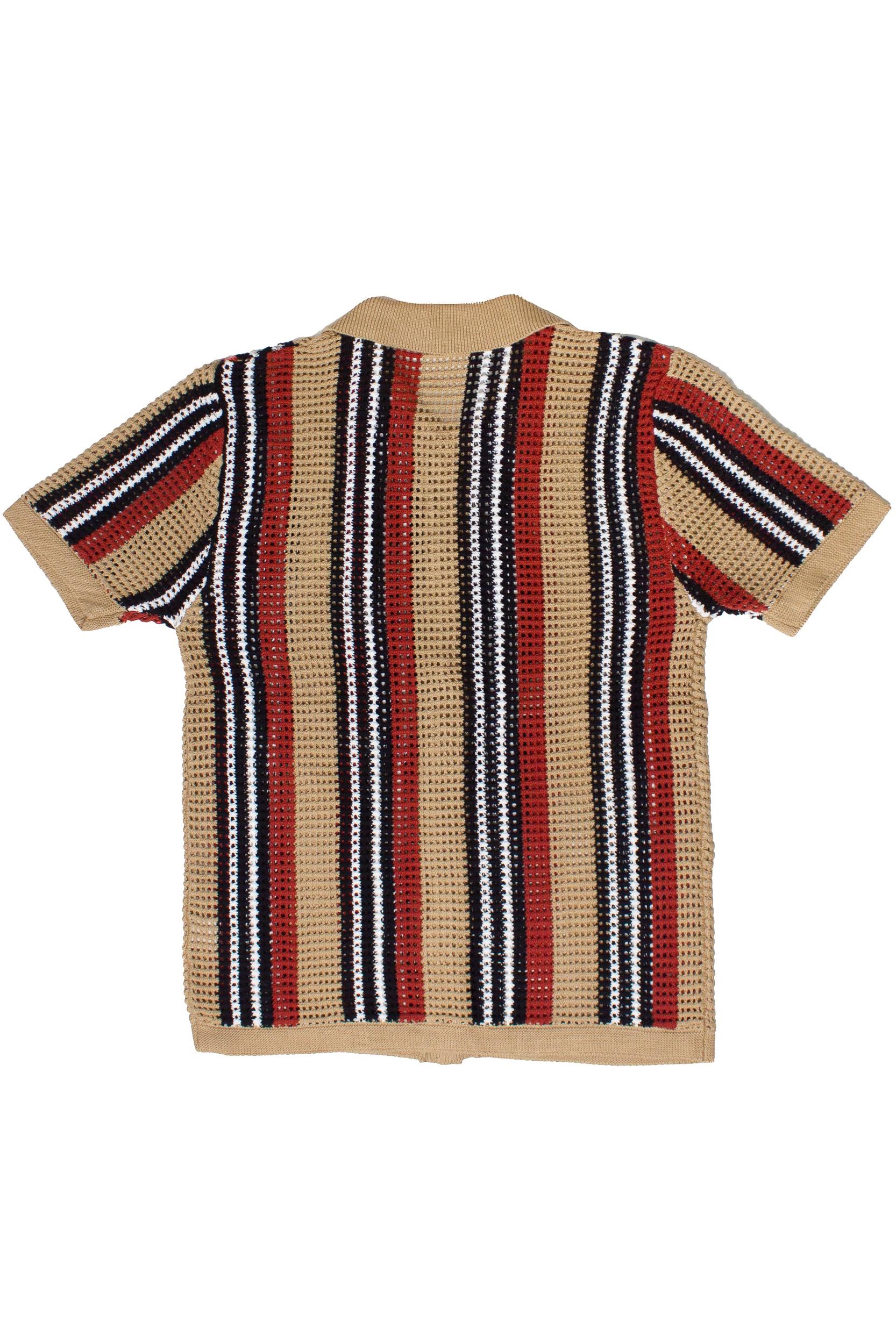 Striped Knit Mesh Button Up Shirt Product Image