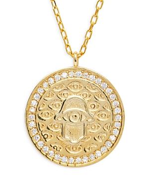 Argento Vivo G Hamsa Pave Evil Eye Pendant Necklace in 14K Gold Plated Sterling Silver, 16-18 Product Image