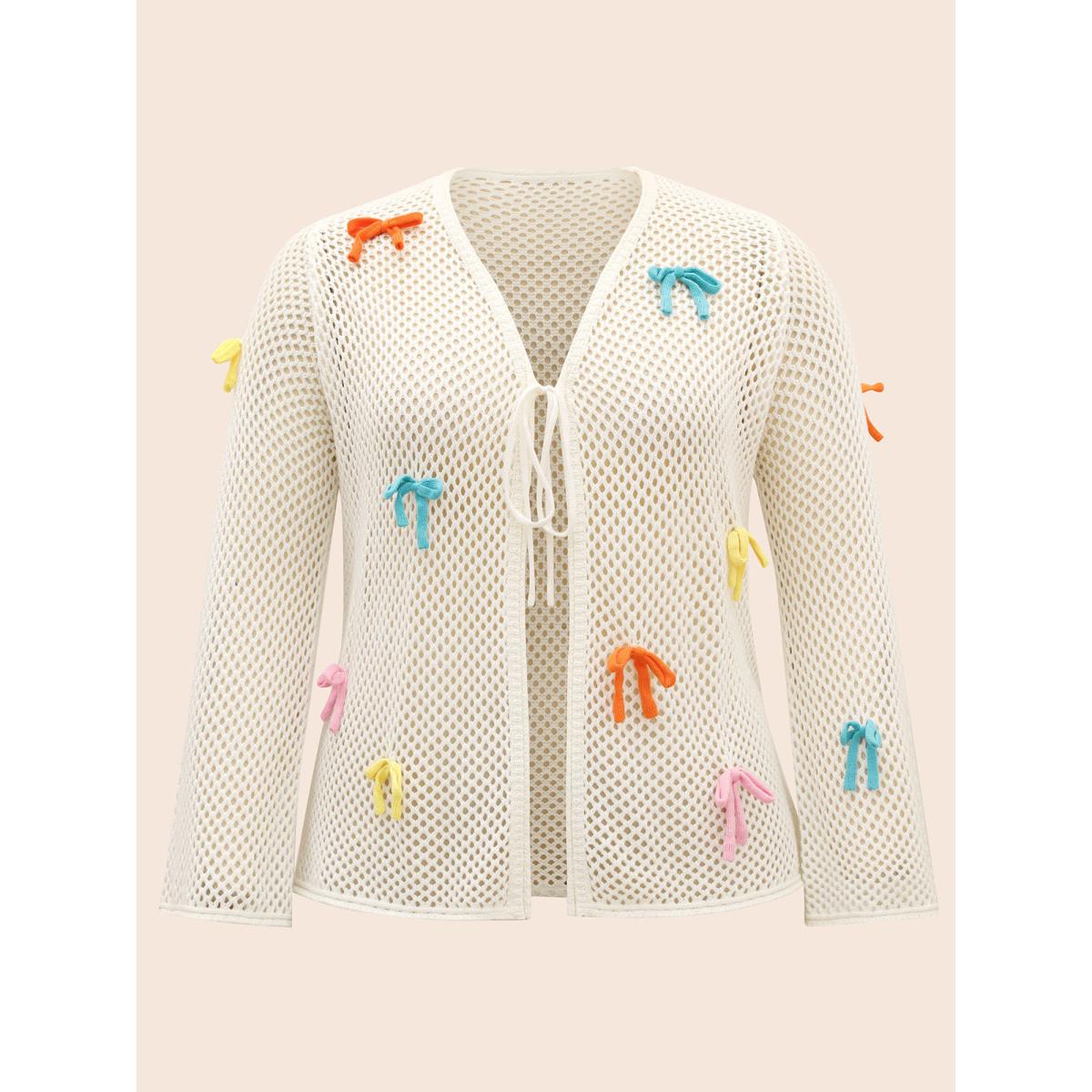 Plus Size Bowknot Tie Knot Bell Sleeve Cardigan Ivory Women Casual Loose Long Sleeve Everyday Cardigans BloomChic 28/5X Product Image