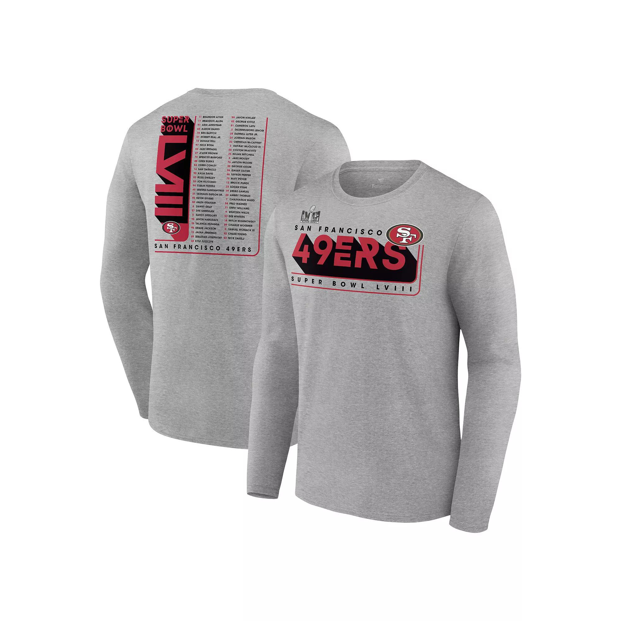 Mens Fanatics Branded Heather Gray San Francisco 49ers Super Bowl LVIII Two-Side Roster Big & Tall Long Sleeve T-Shirt Product Image