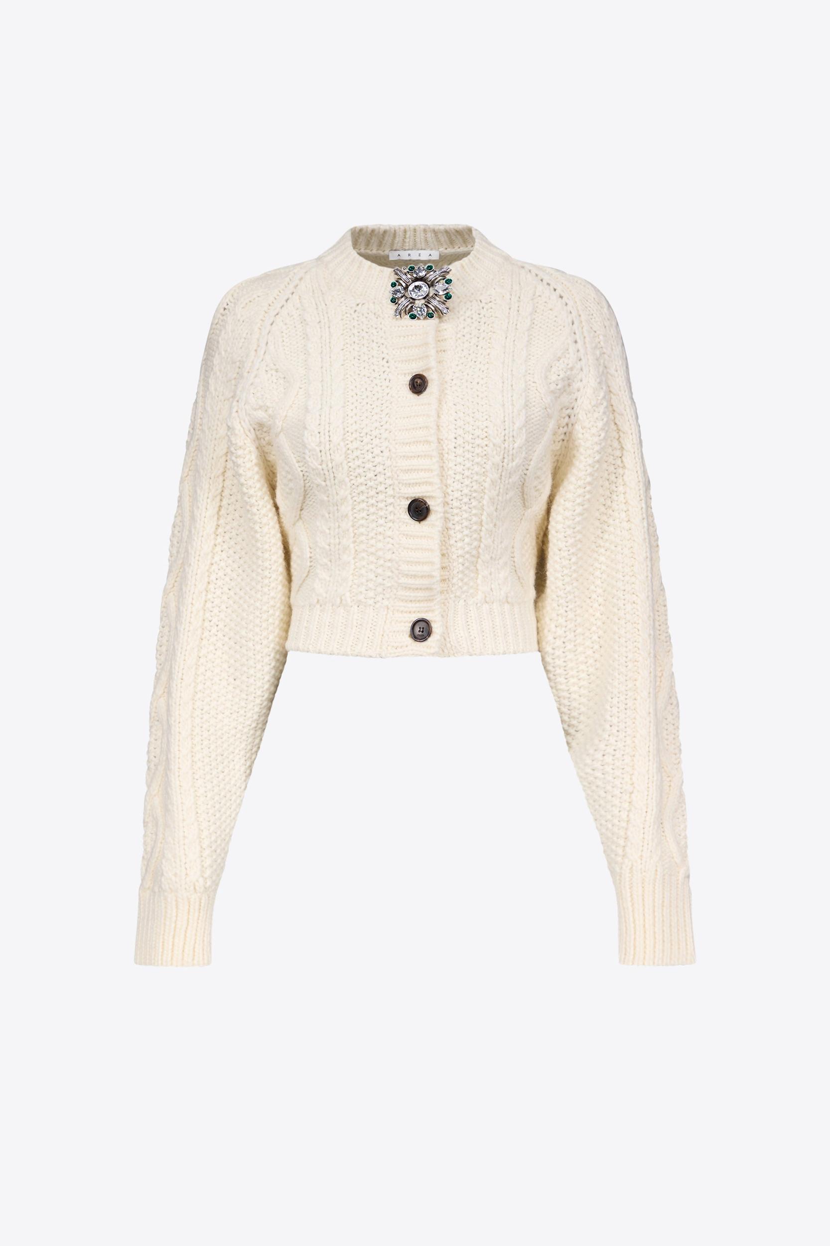 Crystal Brooch Cropped Cardigan Product Image