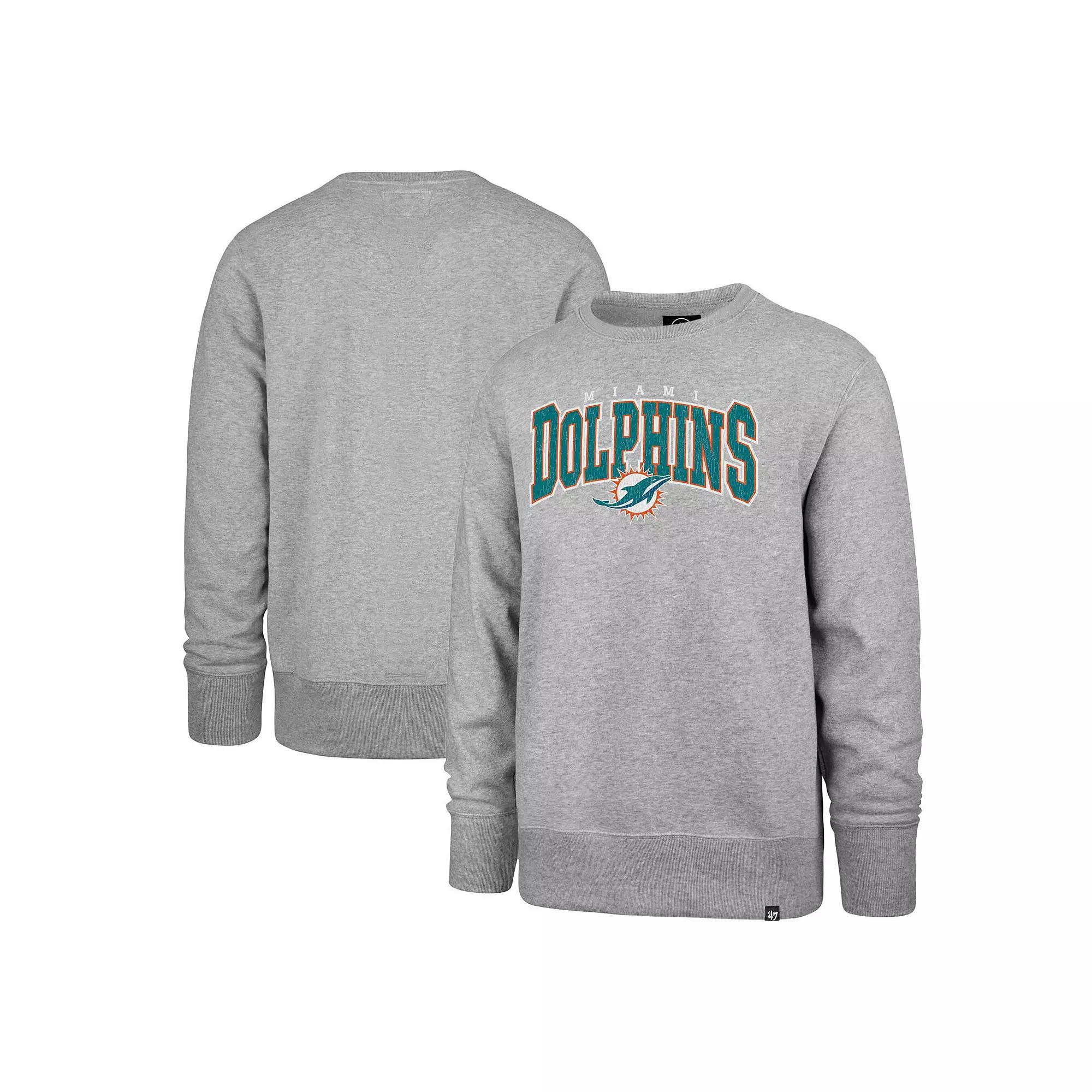 Men's '47 Gray Miami Dolphins Varsity Block Headline Pullover Sweatshirt,  Product Image