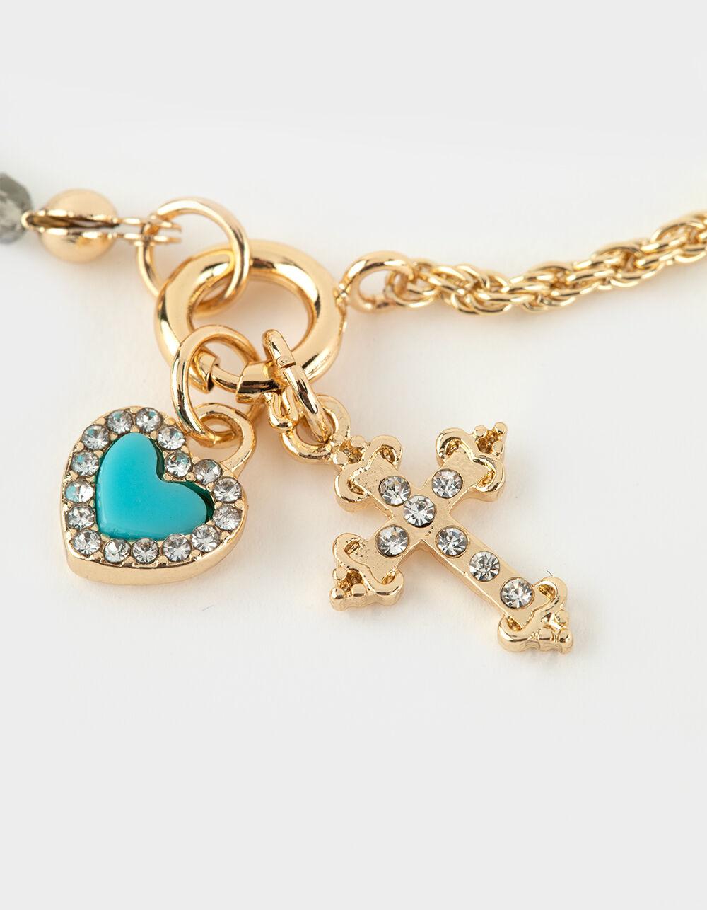 FULL TILT Cross & Heart Beaded Charm Necklace - GOLD Product Image