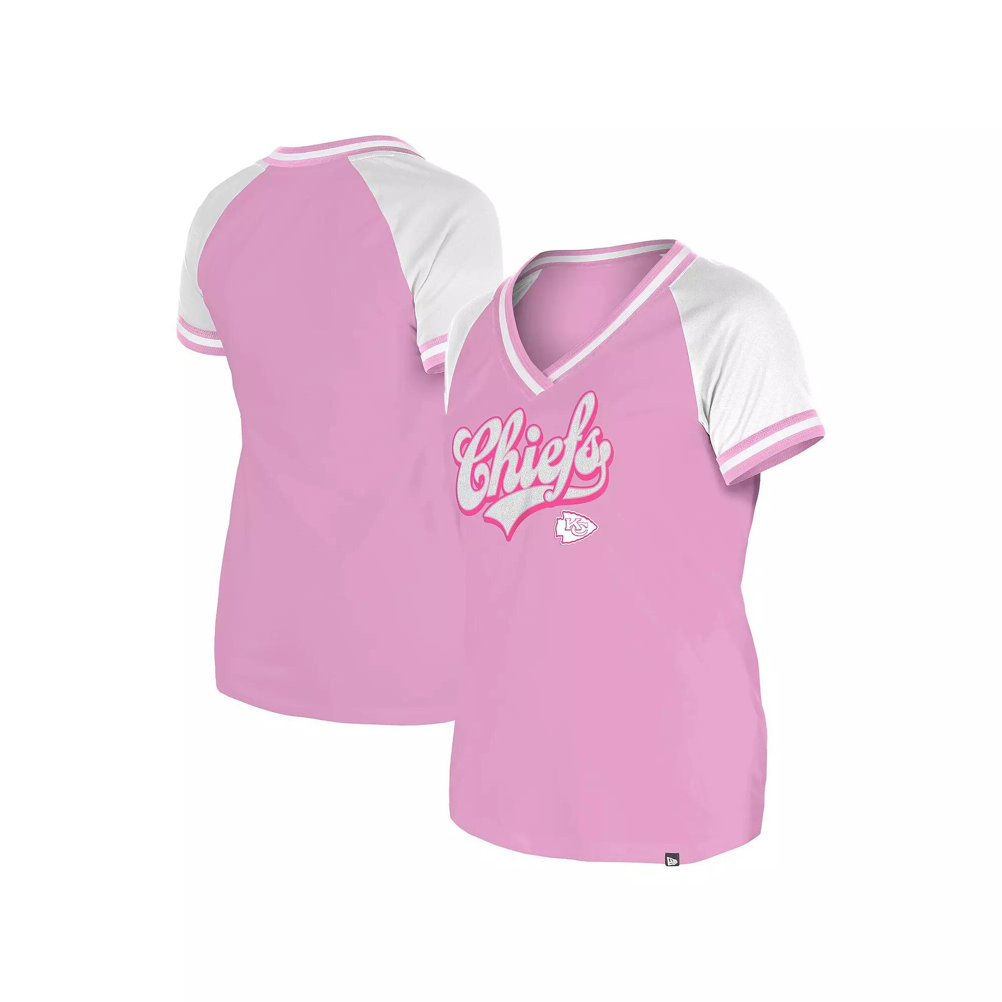 Women's New Era Pink Kansas City Chiefs Color Multiplier V-Neck T-Shirt,  Product Image