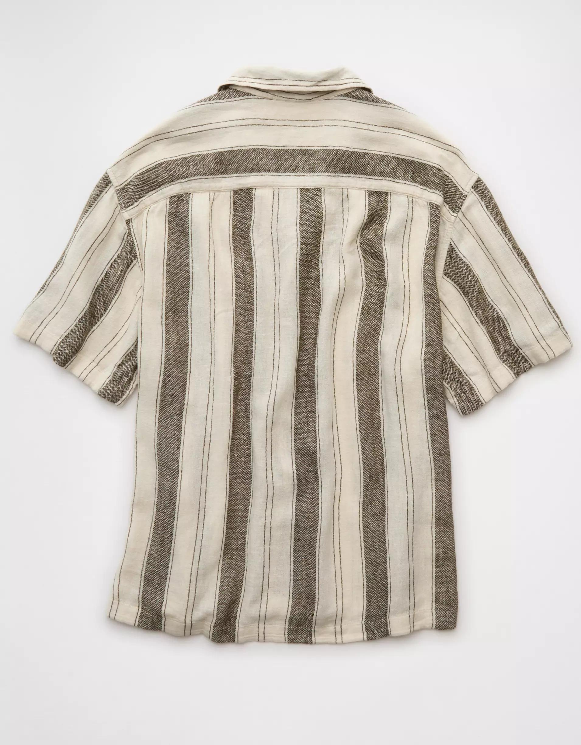 AE Poolside Linen-Blend Striped Button-Up Shirt Product Image