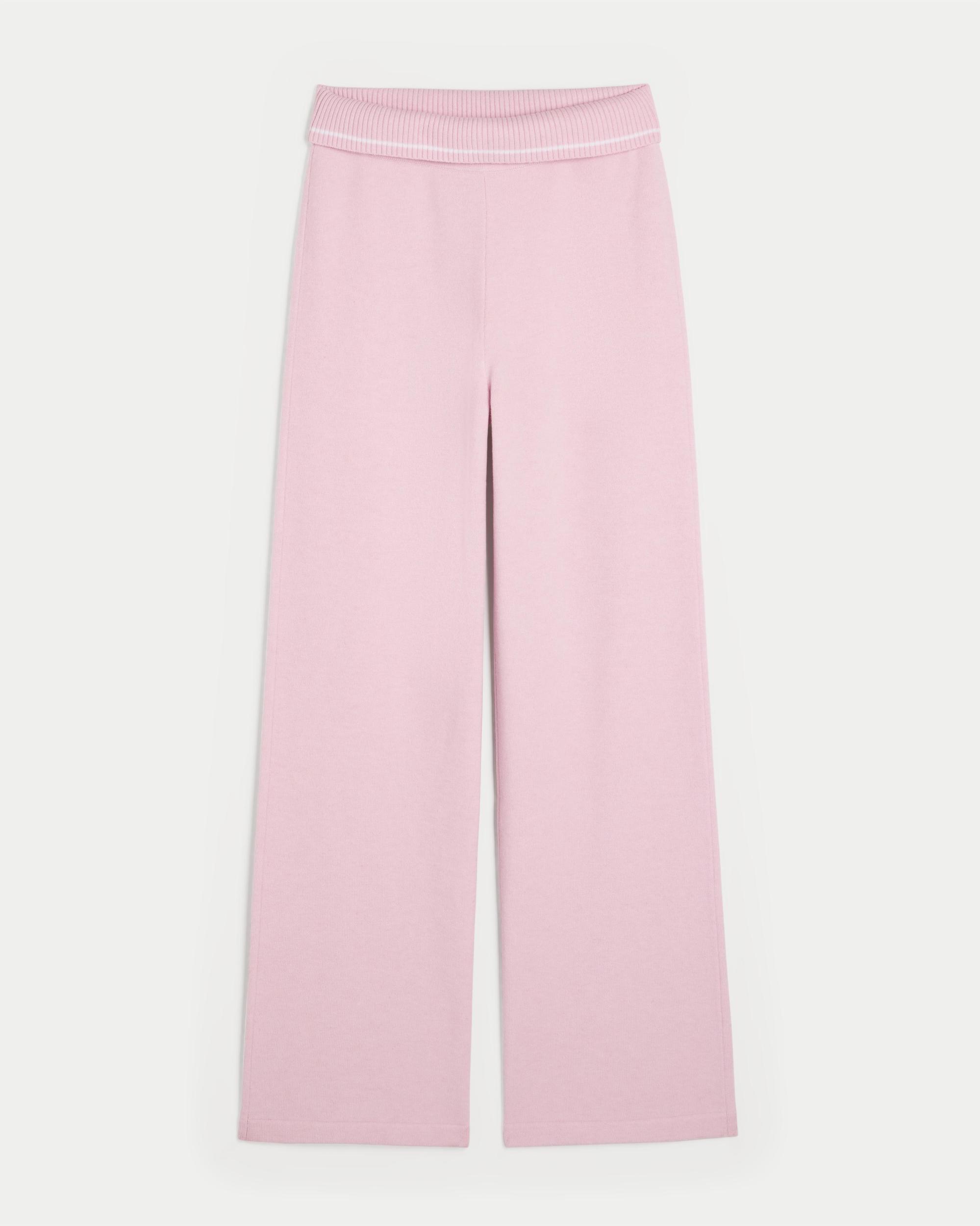 Gilly Hicks Sweater-Knit Foldover Waist Straight Pants Product Image