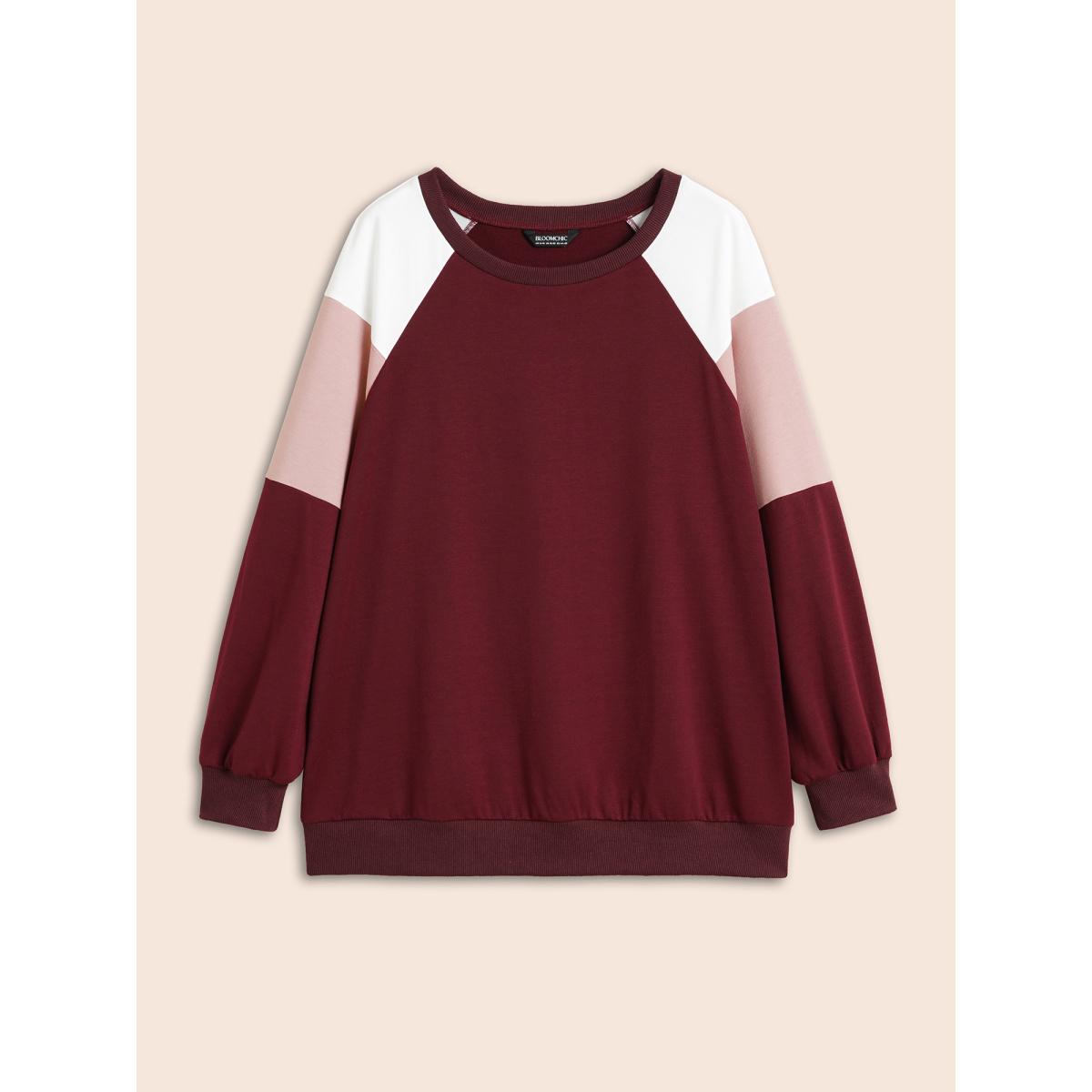 Plus Size Colorblock Contrast Raglan Sleeve Sweatshirt Women Multicolor Casual Contrast Round Neck Everyday Sweatshirts BloomChic 26/4X Product Image