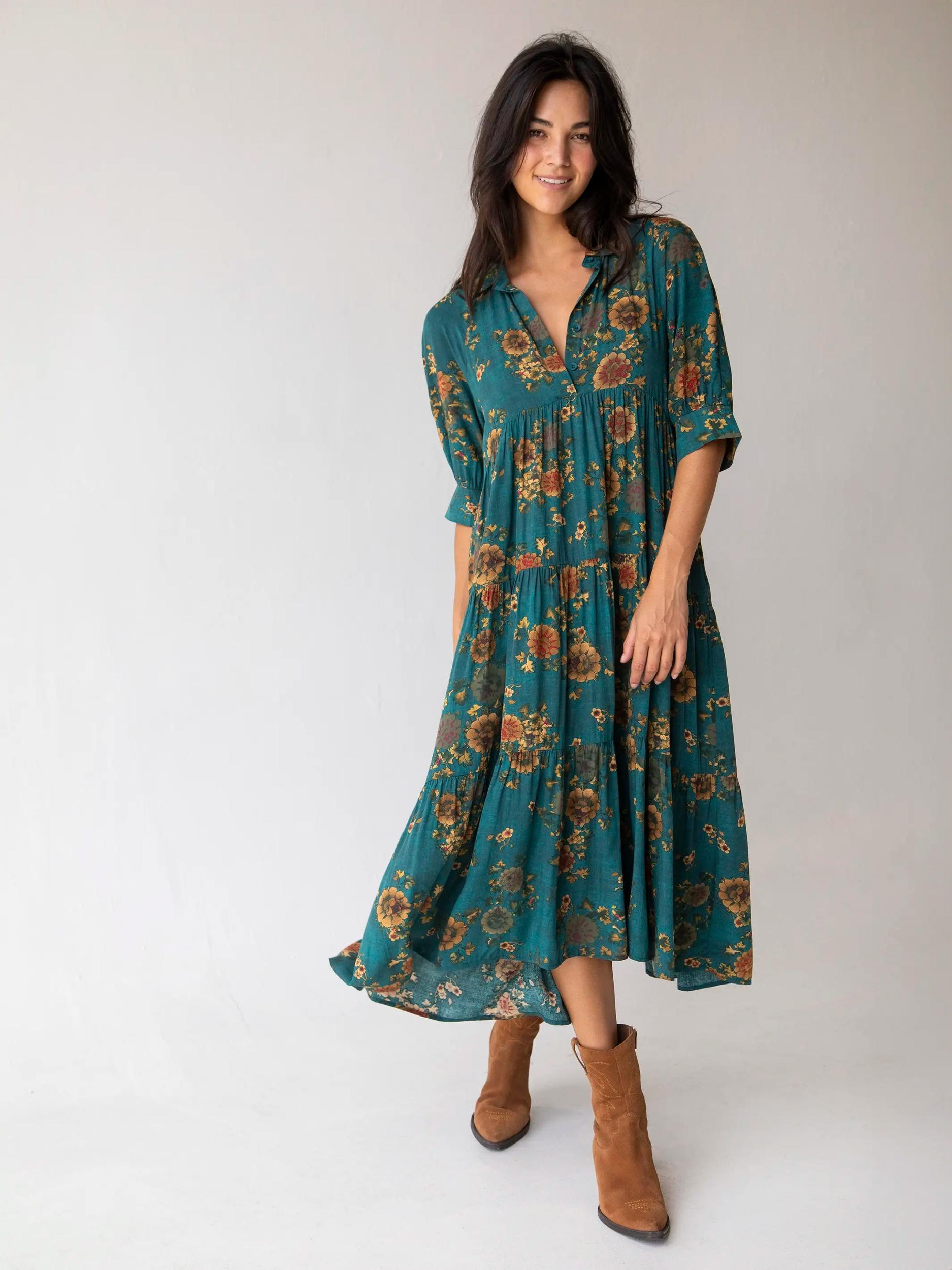 Rebecca Midi Dress - Navy Red Bouquets Product Image