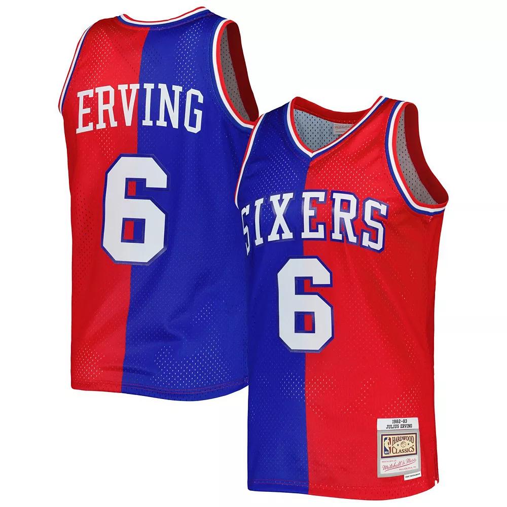 Men's Mitchell & Ness Julius Erving Royal/Red Philadelphia 76ers Hardwood Classics 1982/83 Split Swingman Jersey, Size: Small, 76r Blue Product Image