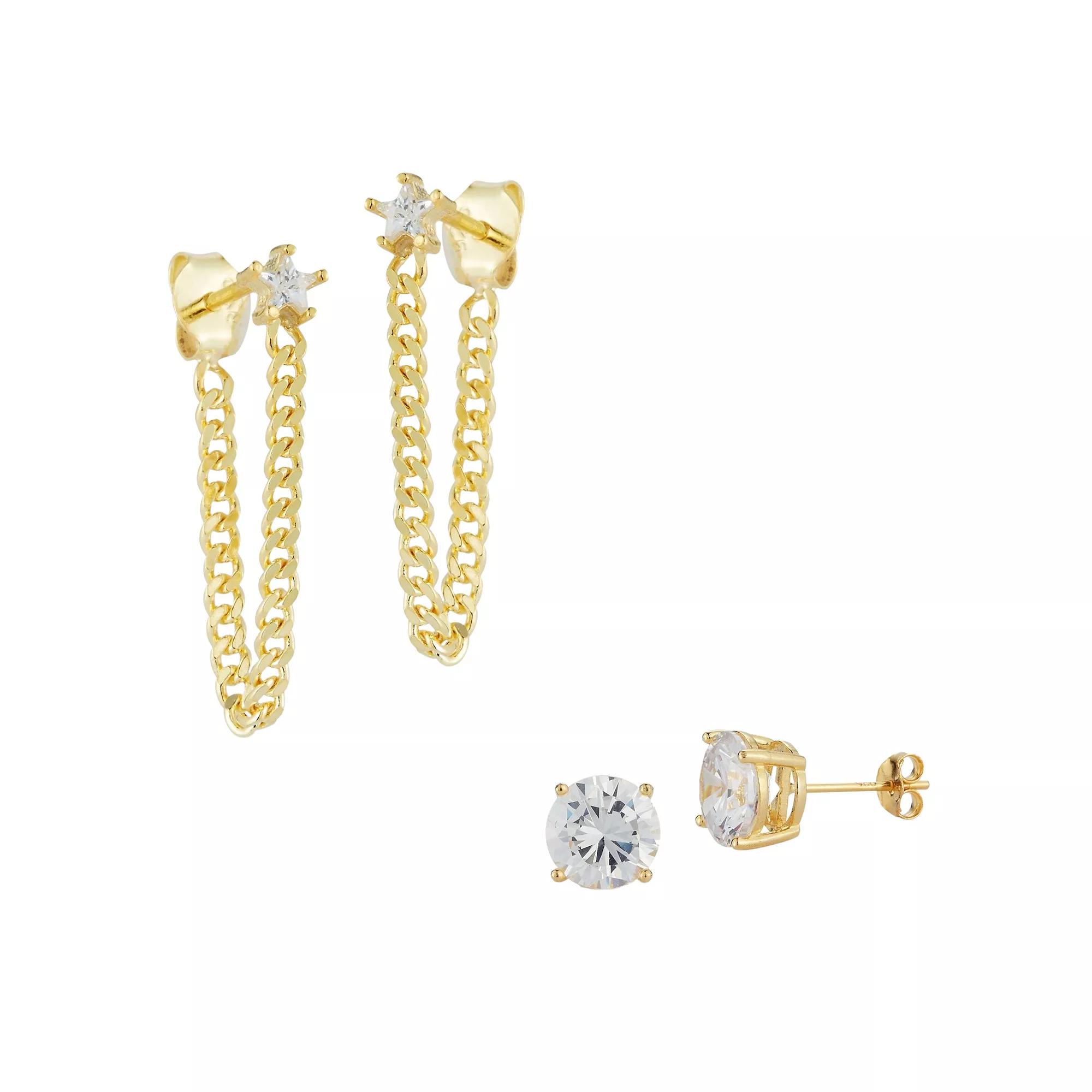 Sunkissed Sterling Cubic Zirconia Star Curb Drop & Stud Earrings Set, Women's, Gold Tone Product Image