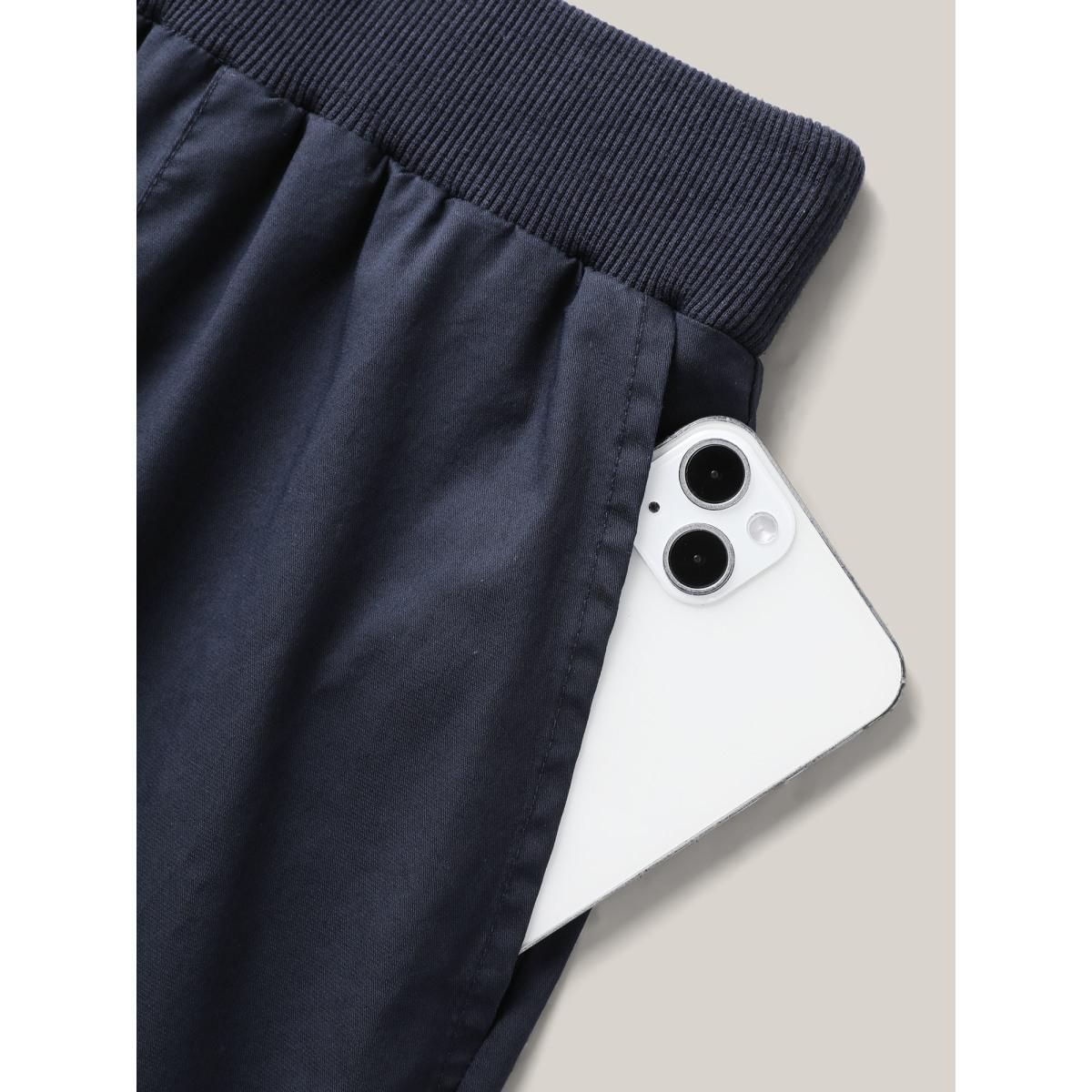 Plus Size Cotton Pull-On Waist Solid Jogger Pants Women Indigo Casual Mid Rise Casual Pants BloomChic 18-20/2X Product Image