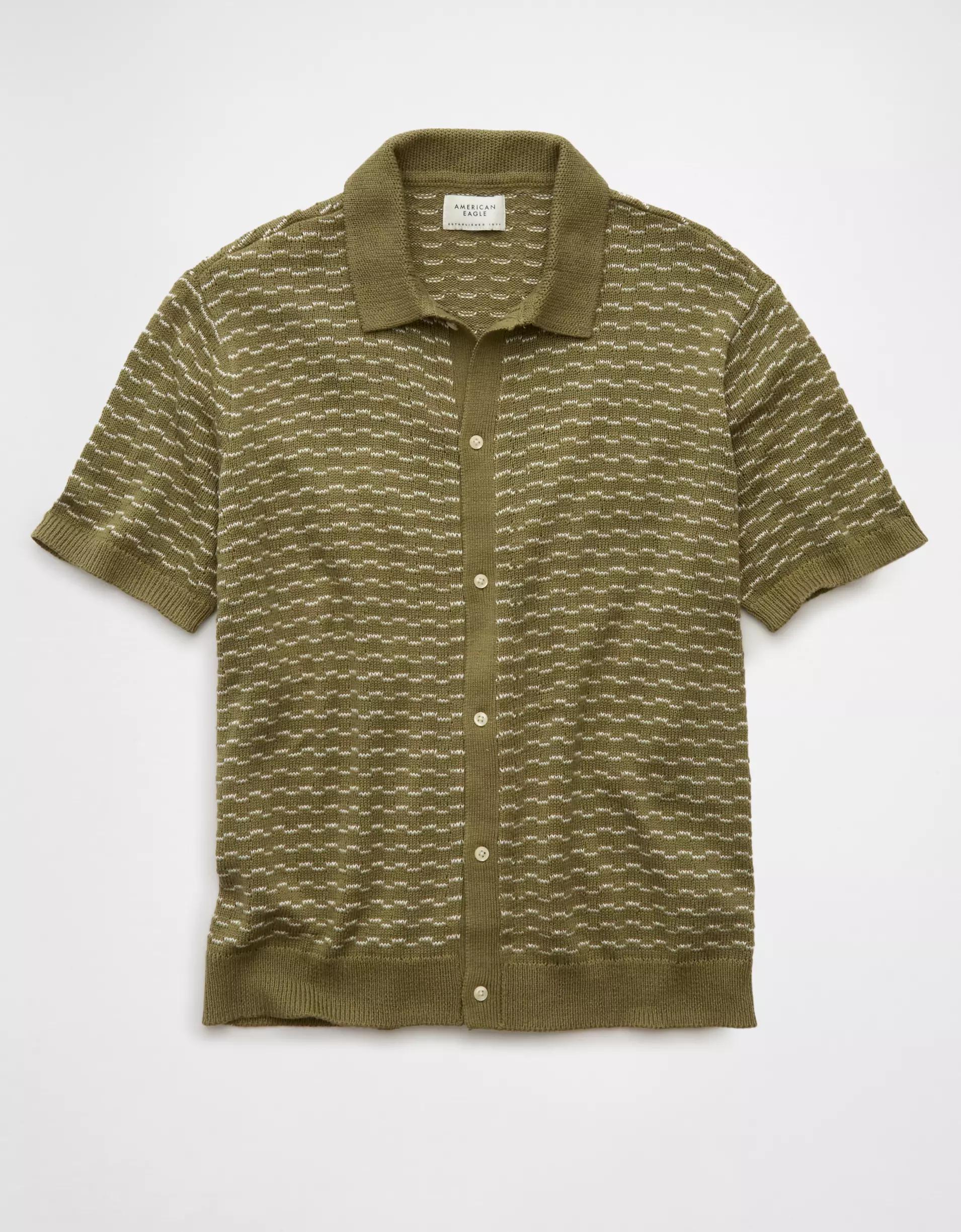 AE Weekend Striped Button-Up Sweater Polo Shirt Product Image