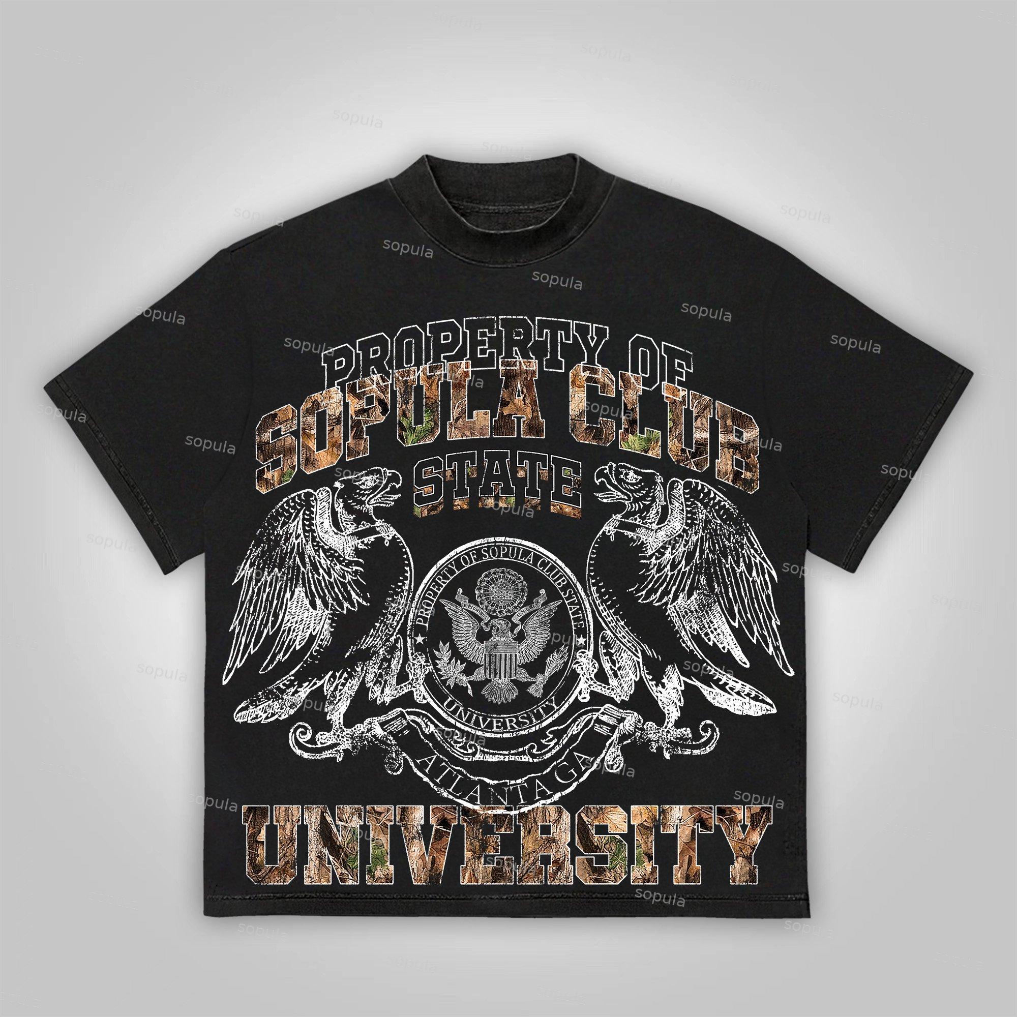 Sopula Vintage Camouflage University Style Graphics Cotton T-Shirt Product Image