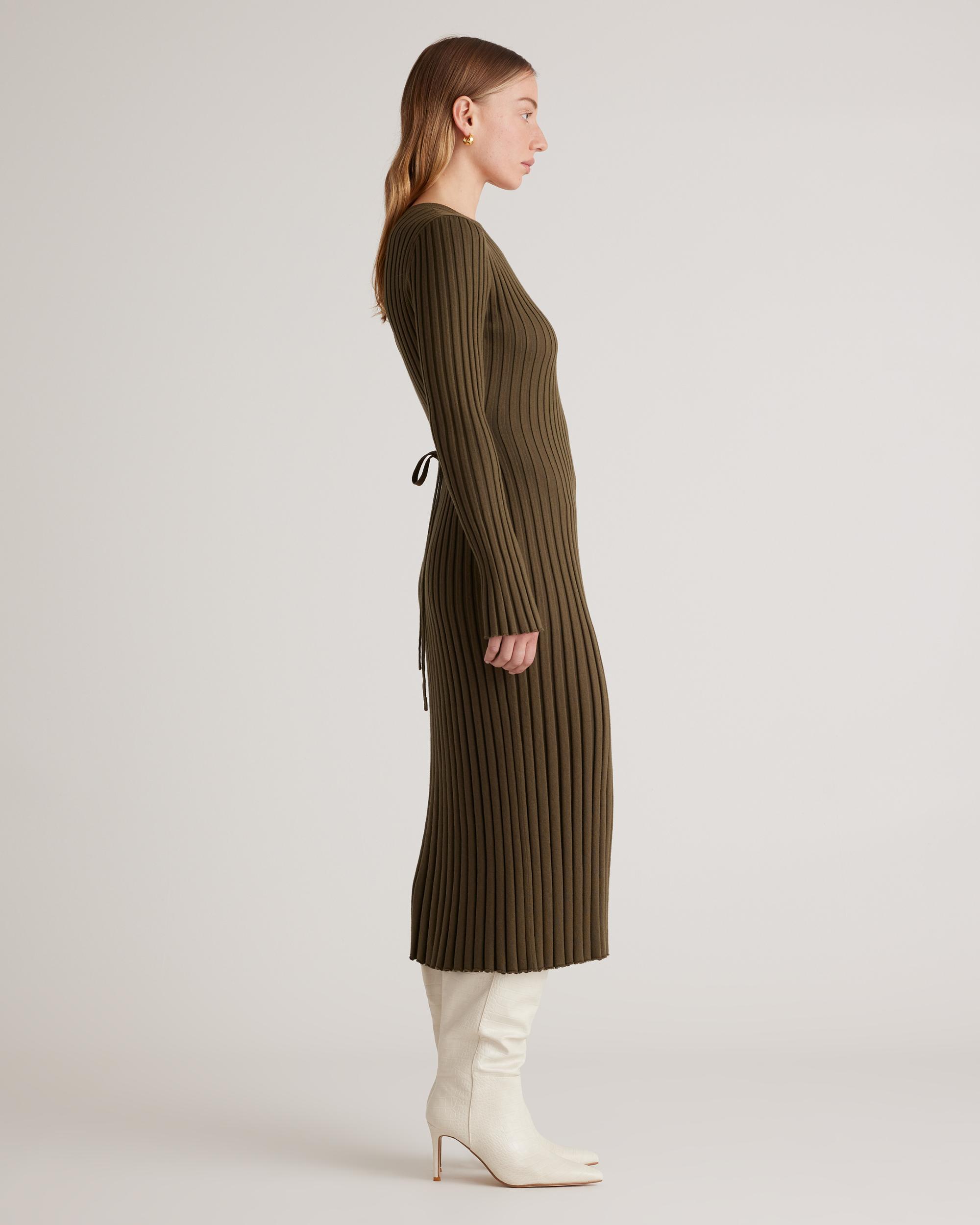 Quince | Women's Cotton Cashmere Ribbed Long Sleeve Crew Midi Dress Product Image