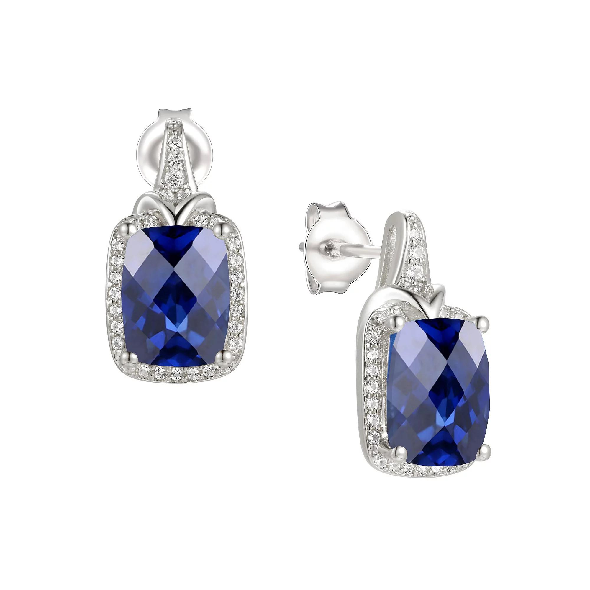 Rhodium-Plated Lab-Created Sapphire Stud Earrings, Women's, Sterling Product Image
