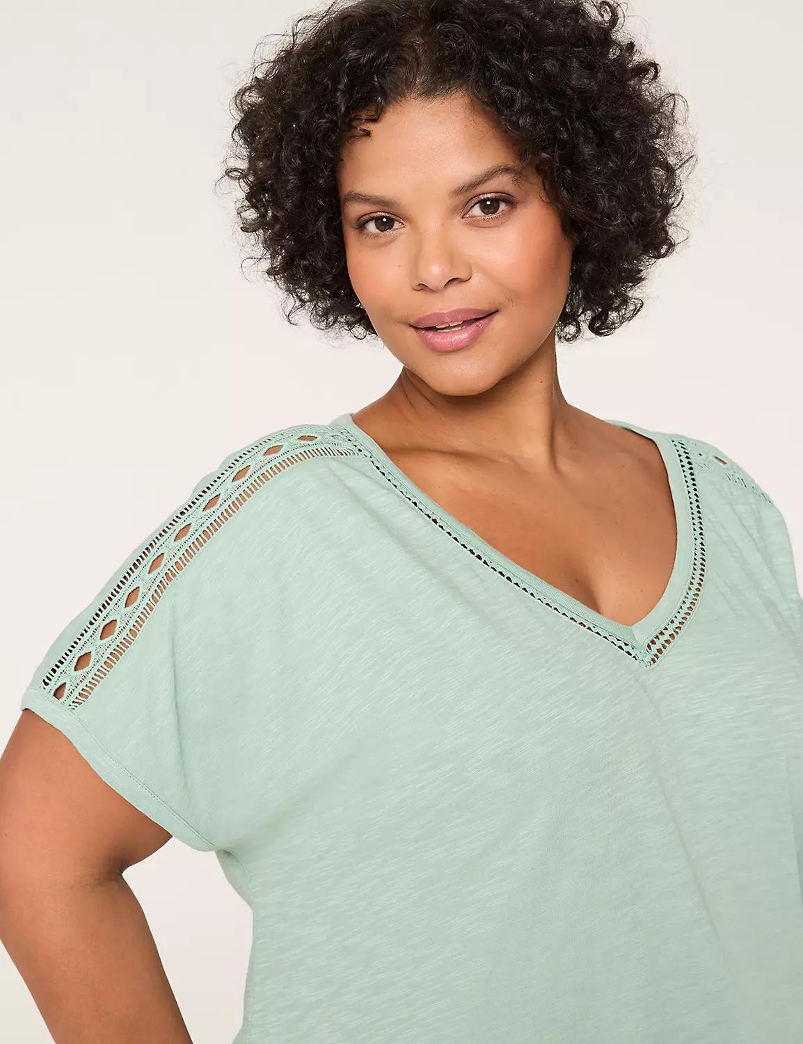 V-Neck Crochet-Trim Tee Product Image