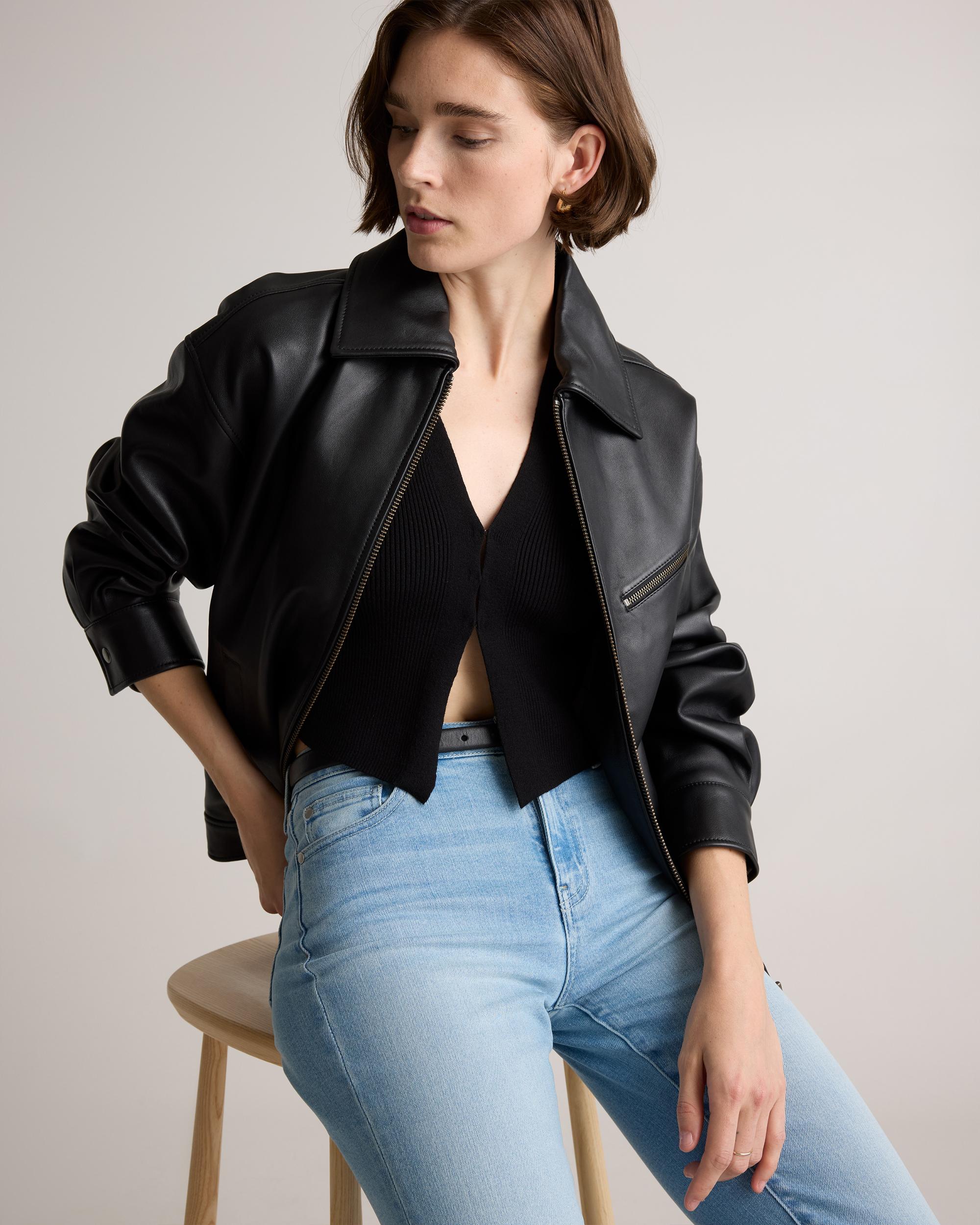 Quince | Women's OverSized Bomber Jacket Leather Product Image