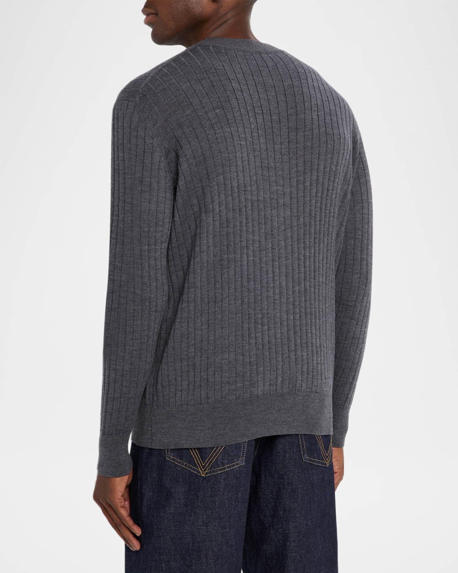 Men's Ribbed Wool Cardigan with Leather Buttons Product Image