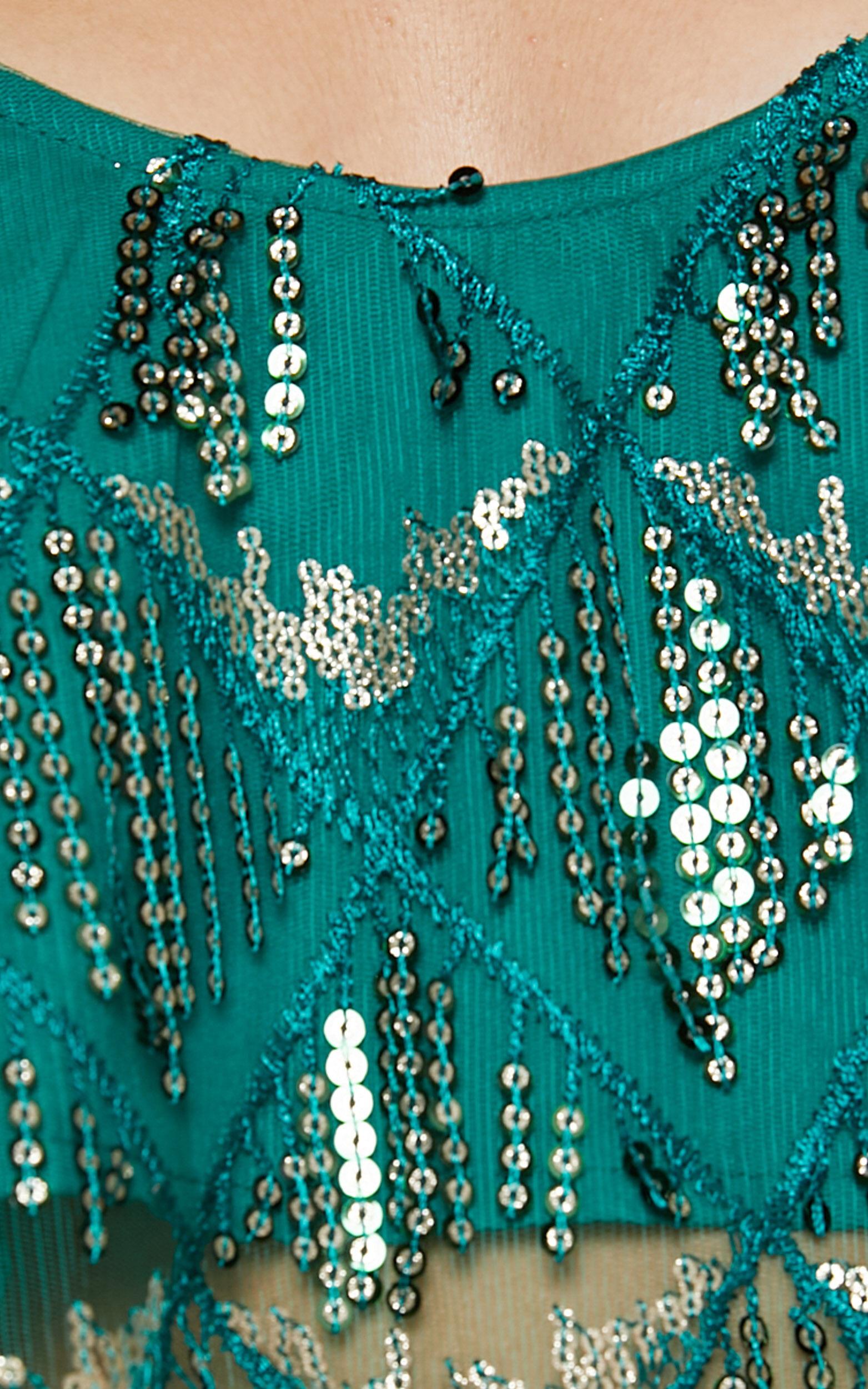 Khrizza Top - Sequin Diamond Mesh Cropped Cami Top in Emerald Product Image