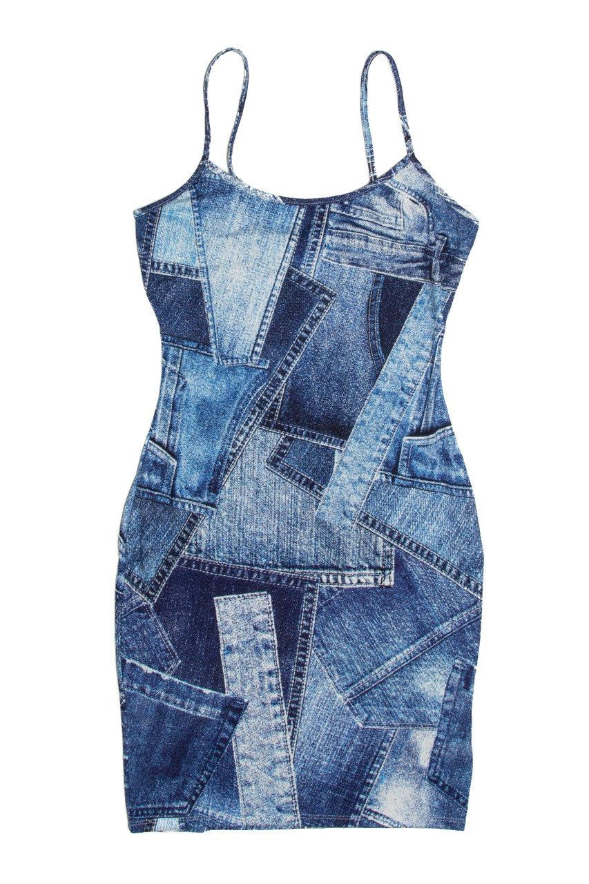 Patchwork Denim Print Mini Dress Product Image
