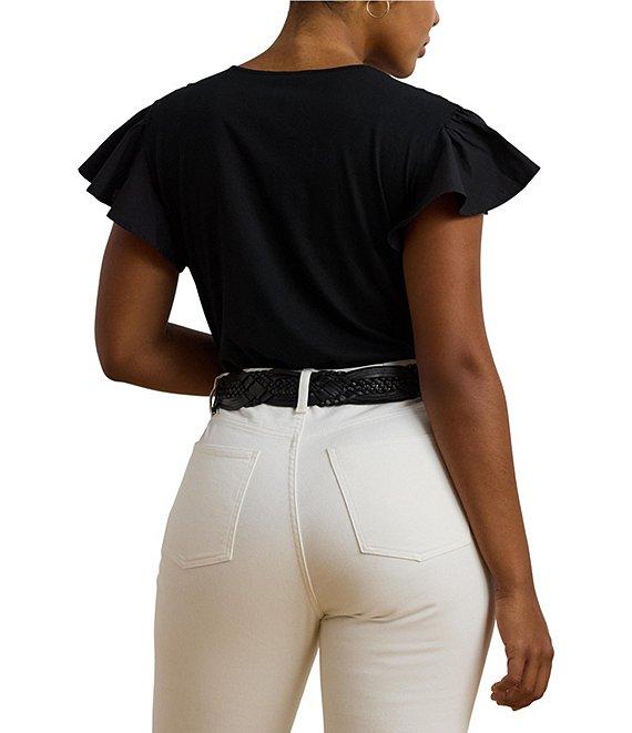 Lauren Ralph Lauren Plus Size Cotton-Blend V-Neck Lace Trim Tee Product Image