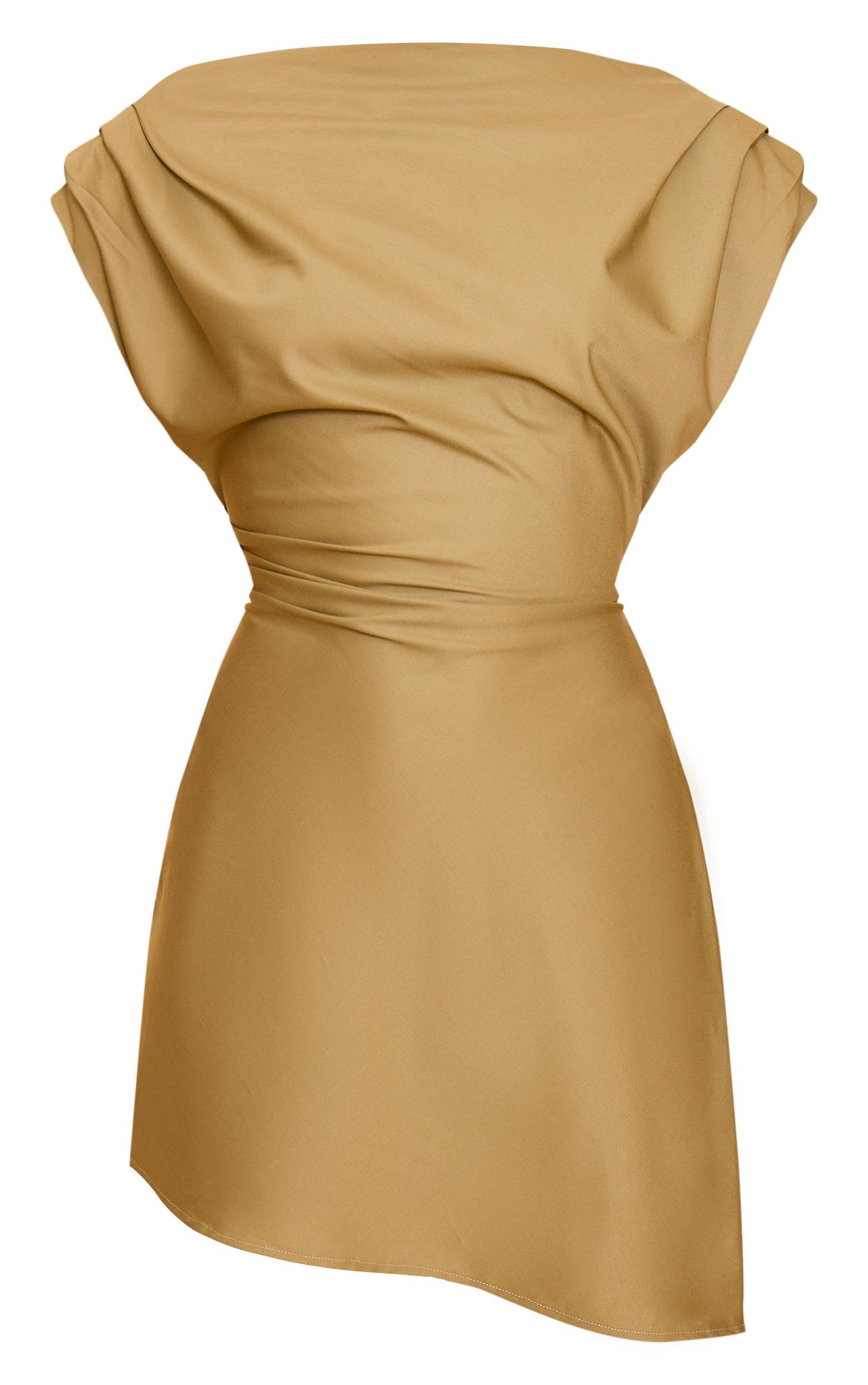 Khaki Woven Tailored Boxy Cinched Waist Mini Dress Product Image