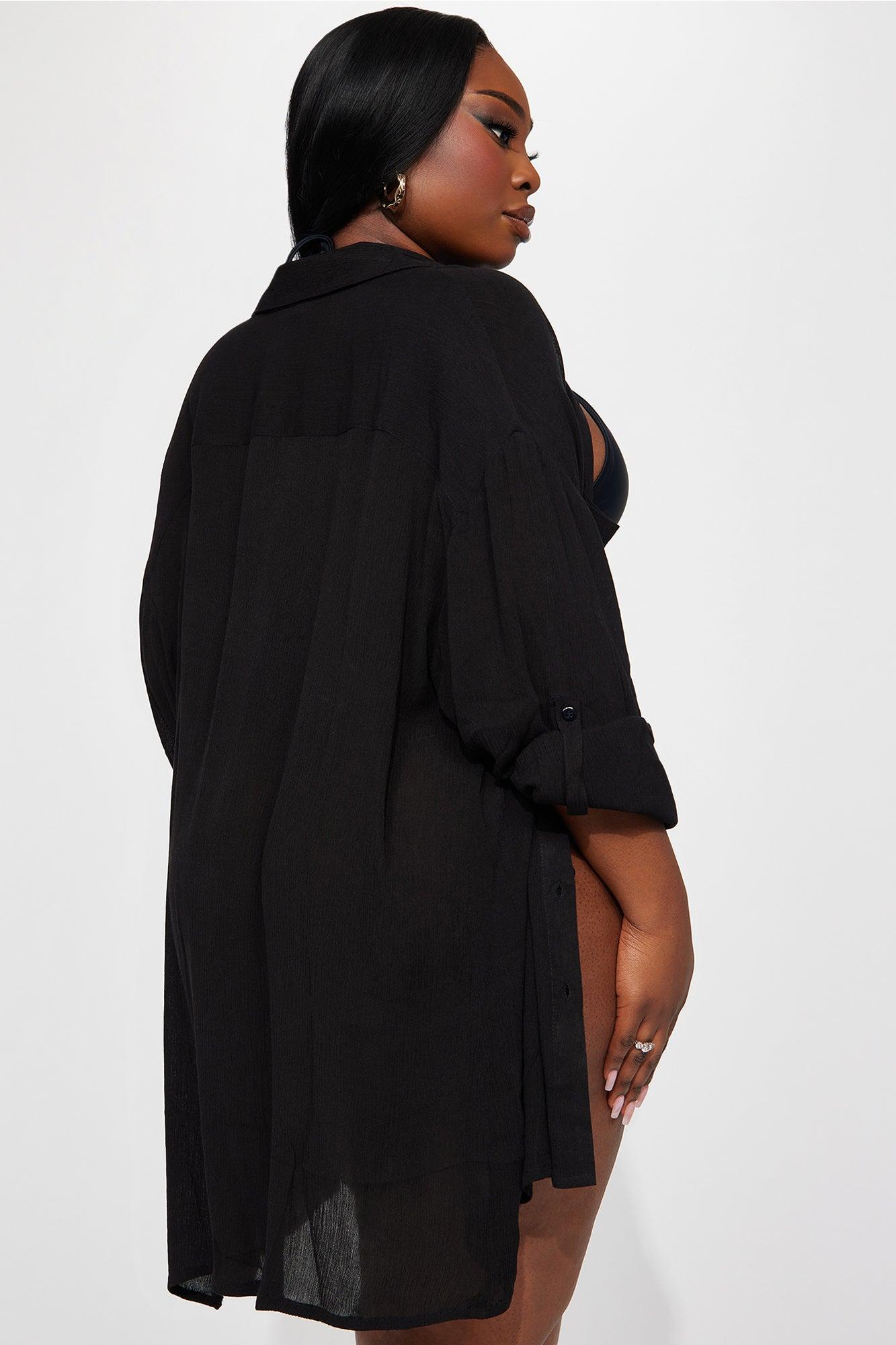 Breezy Nights Linen Pocket Cover Up Shirt - Black Product Image