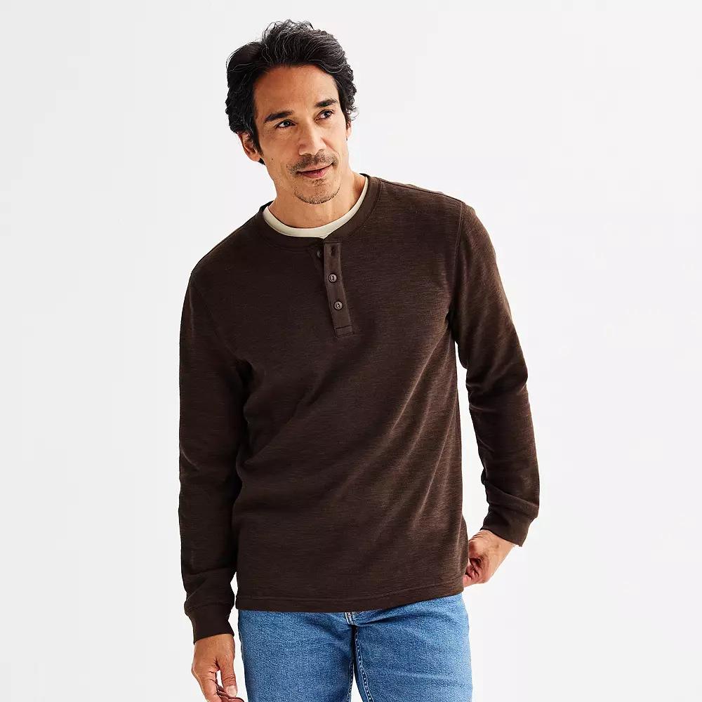 Men's Sonoma Goods For Life® Long Sleeve Textured Henley Tee, Size: XL, Brown Product Image