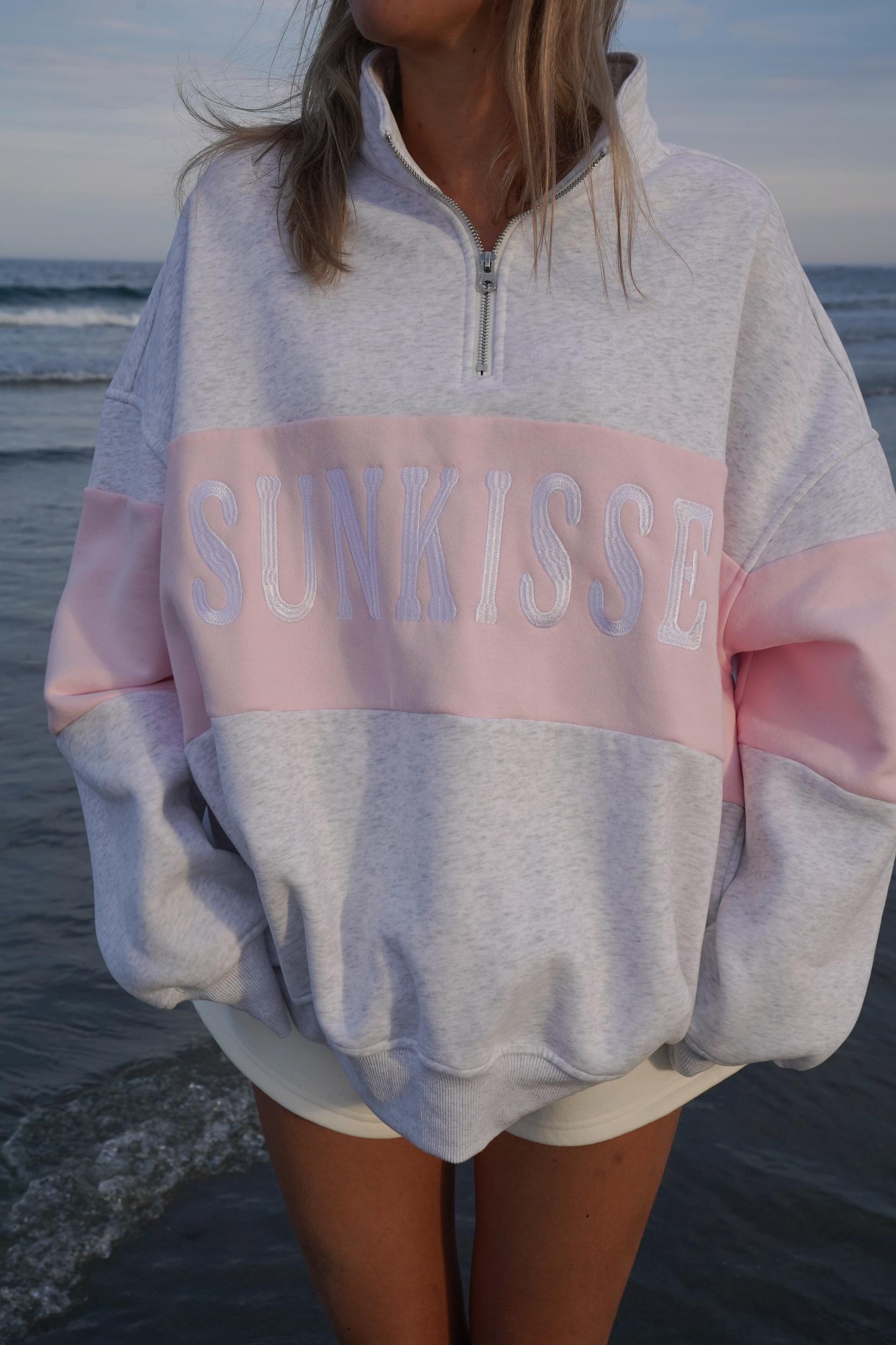 Pearl Grey And Pink Sunkissed Embroider Quarter-Zip Product Image