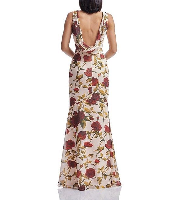 Dress the Population Cherilyn Rose Print Boat Neck Sleeveless Plunge Back Mermaid Dress Product Image
