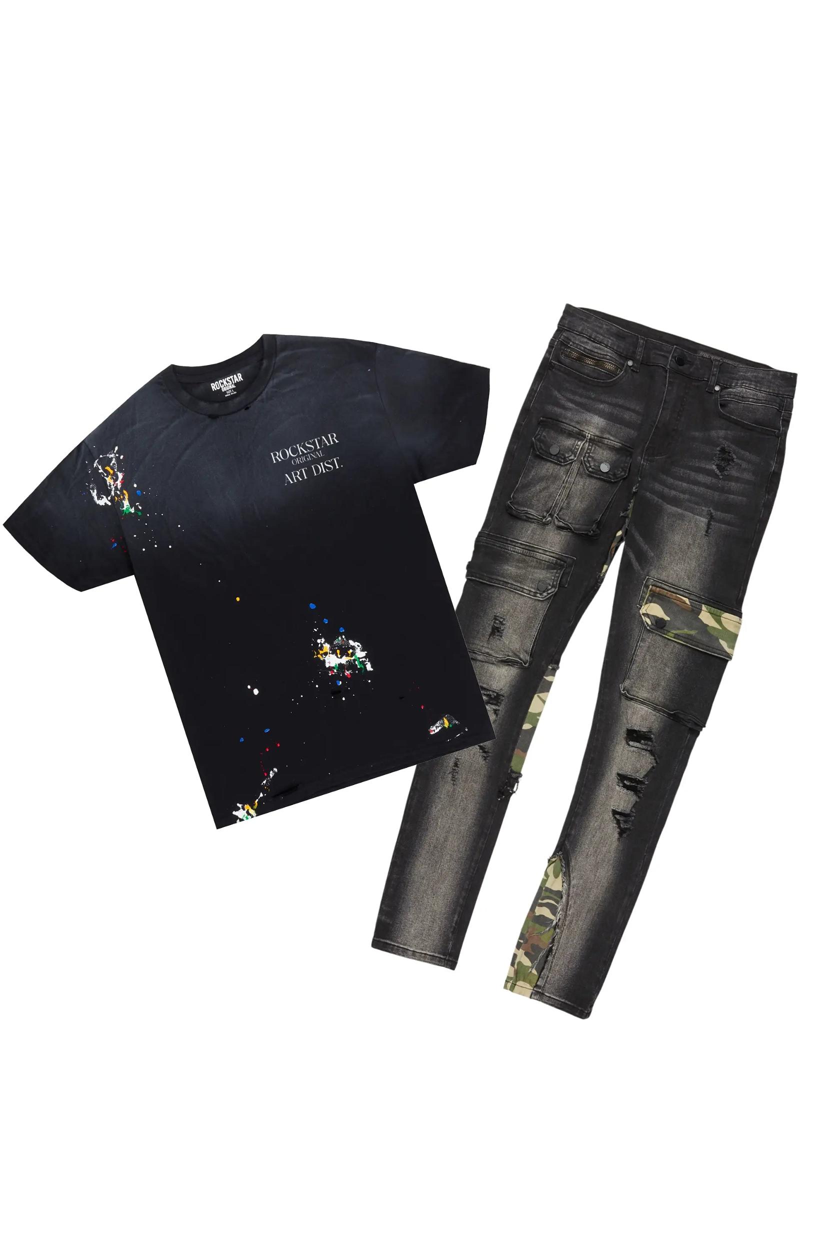 Palmer Black/Grey T-Shirt & Zeta Slim Fit Jean Bundle Male Product Image