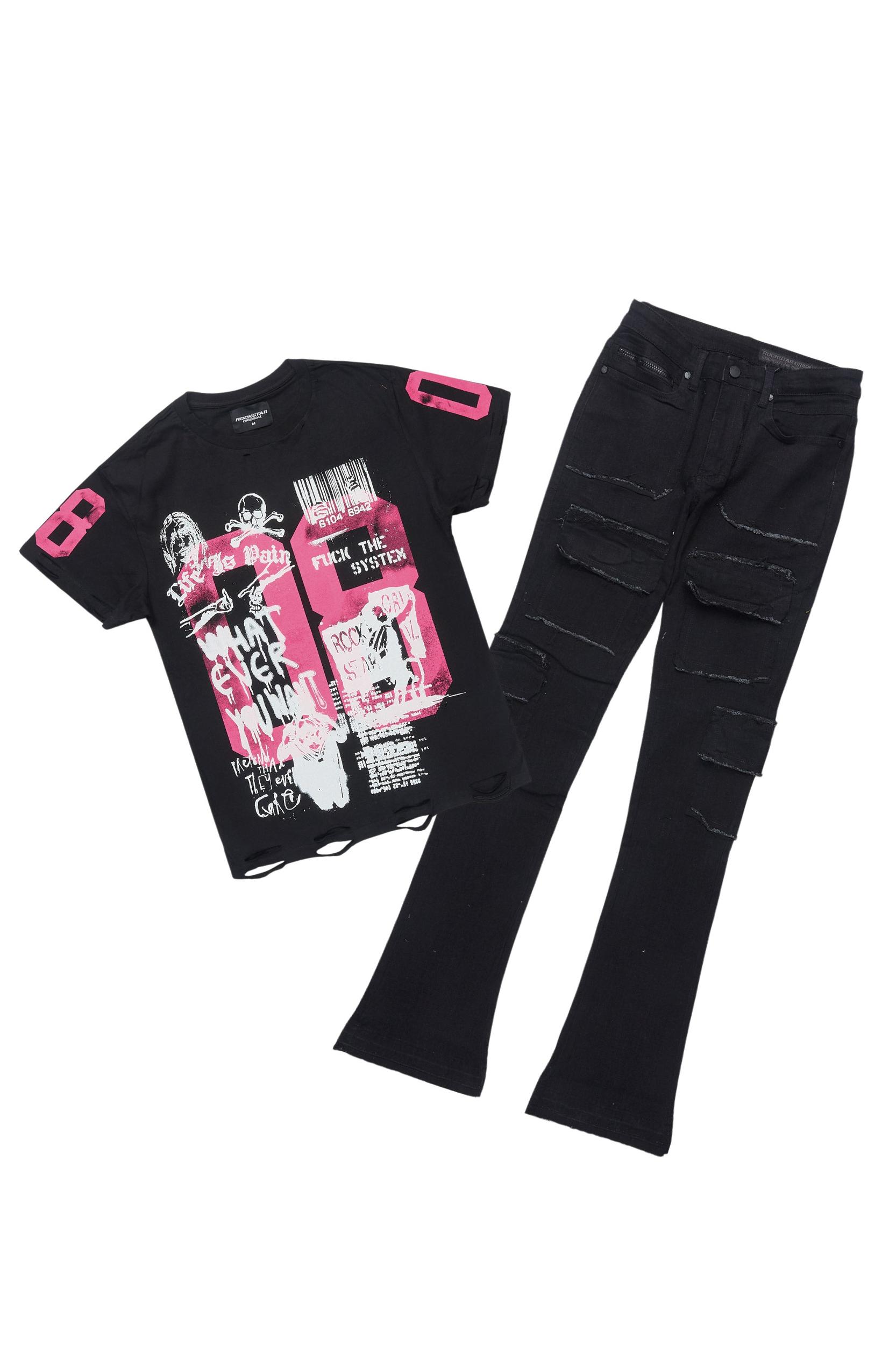 Grill Black T-Shirt/Stacked Flare Cargo Jean Male Product Image