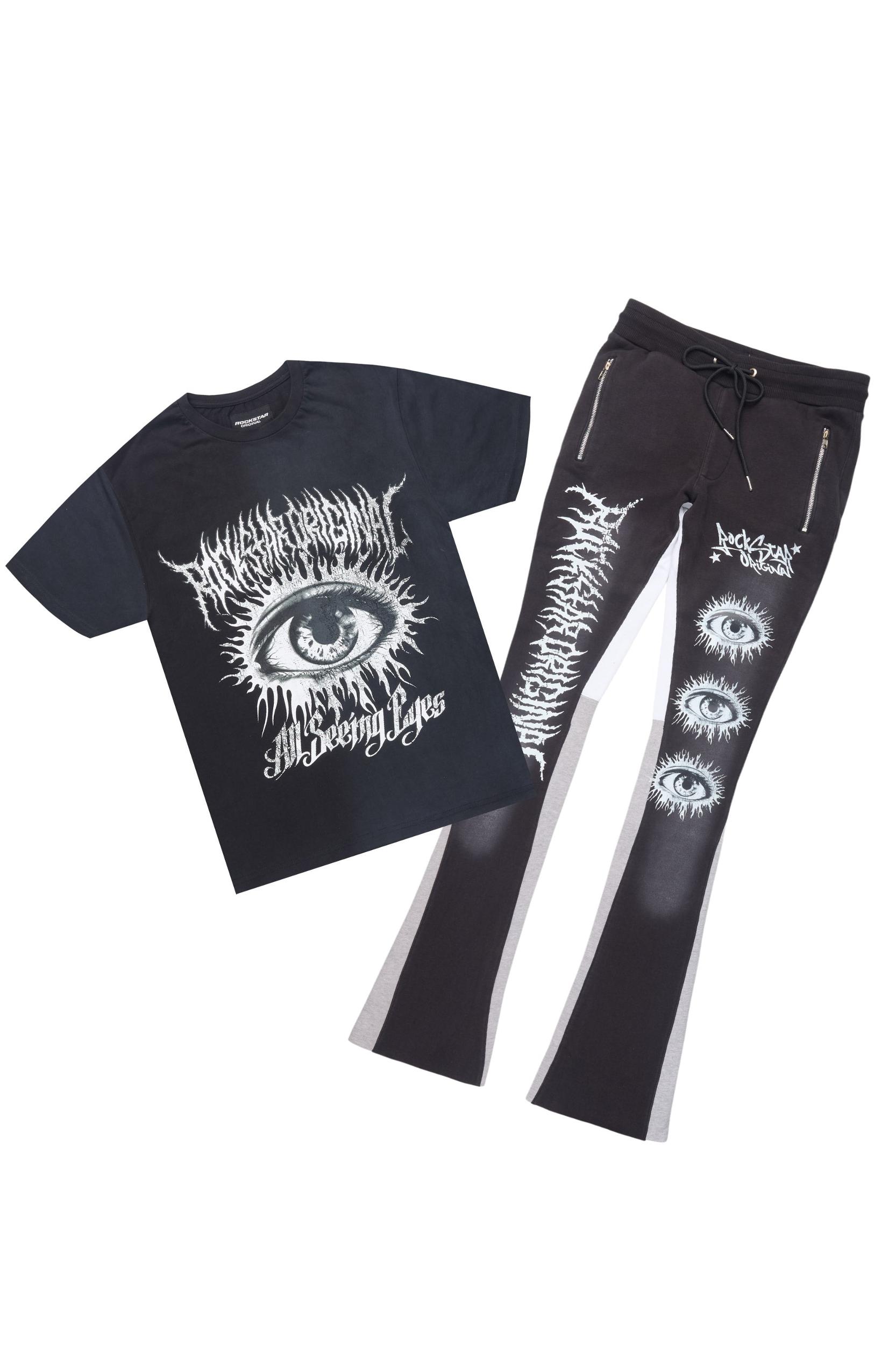 All Seeing Eyes Black T-Shirt/Stacked Flare Track Set Male Product Image