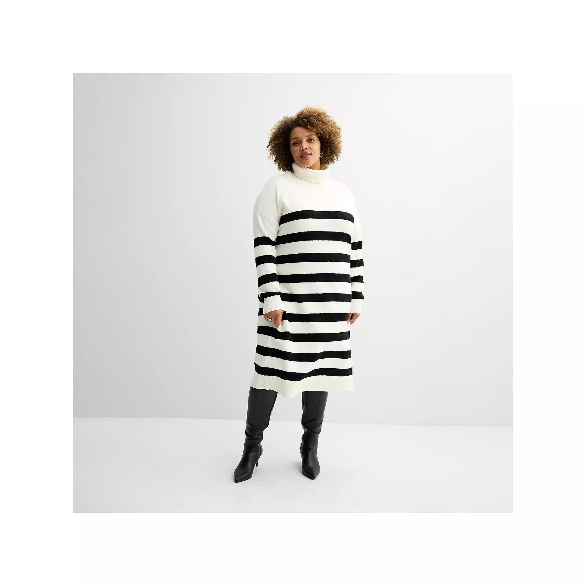 Plus Size Nine West Turtleneck Sweater Dress, Women's, Size: 3XL, Black White Stripe Product Image