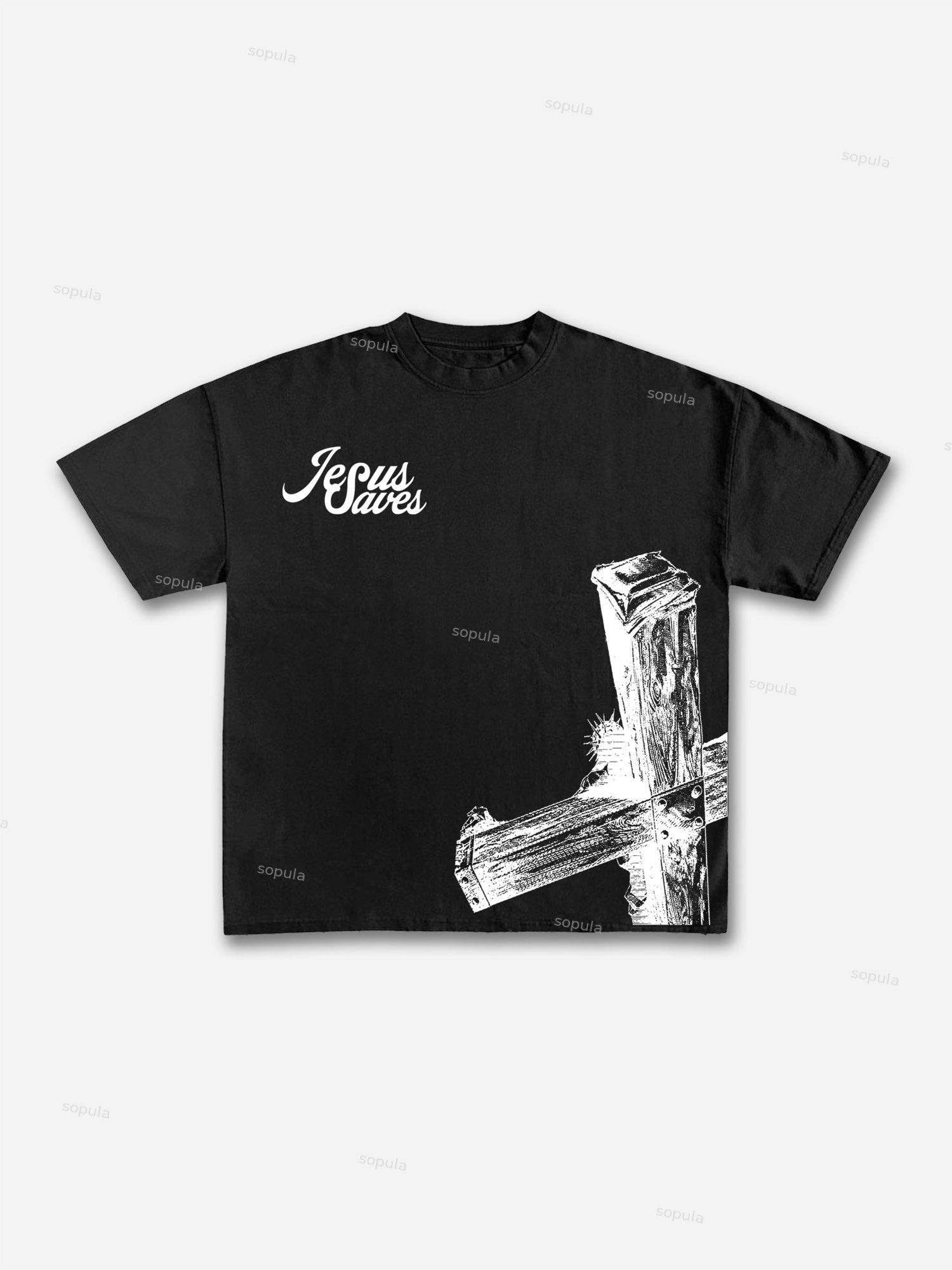 Jesus Saves Graphic Cotton T-shirt Product Image