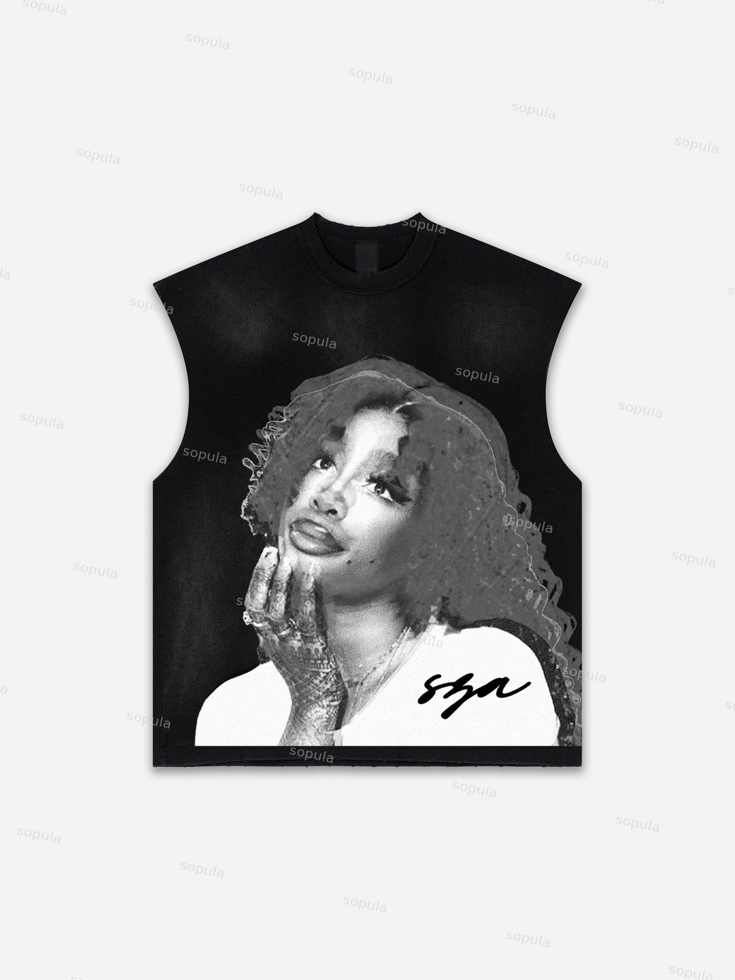 Sopula Men's Lips Graphic Print Distressed Tank Tops Sleeveless Shirts Product Image