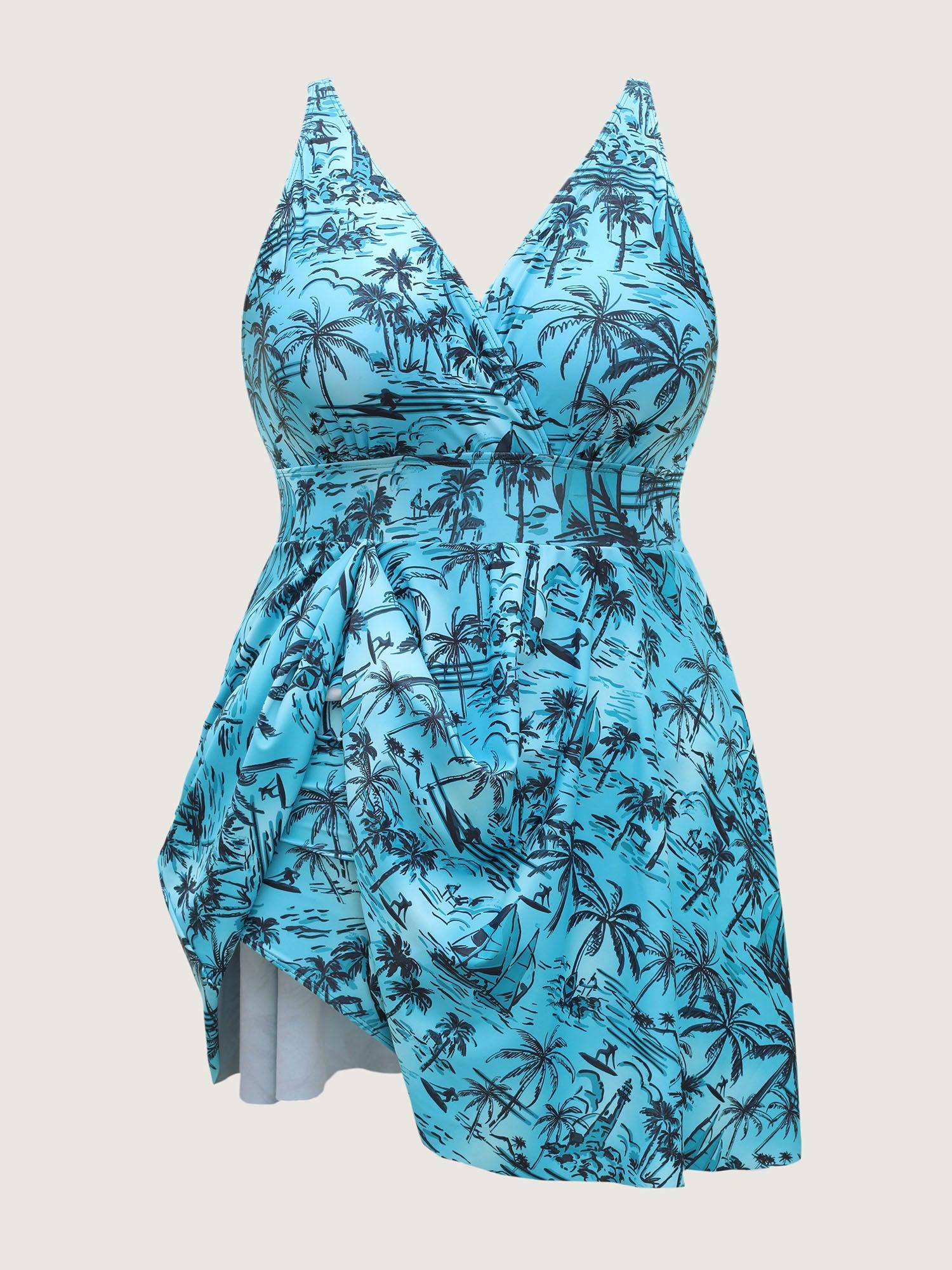 Anti Float Tie Tropical Print Swim Dress Female Product Image