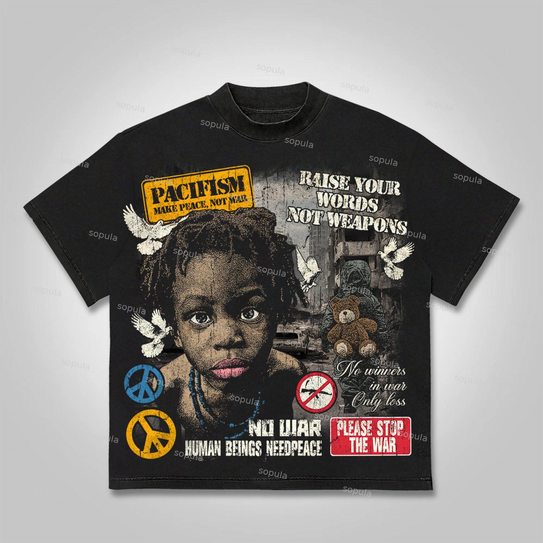 Sopula Human Beings Need Peace, Not War. Vintage Graphics Cotton T-Shirt Product Image