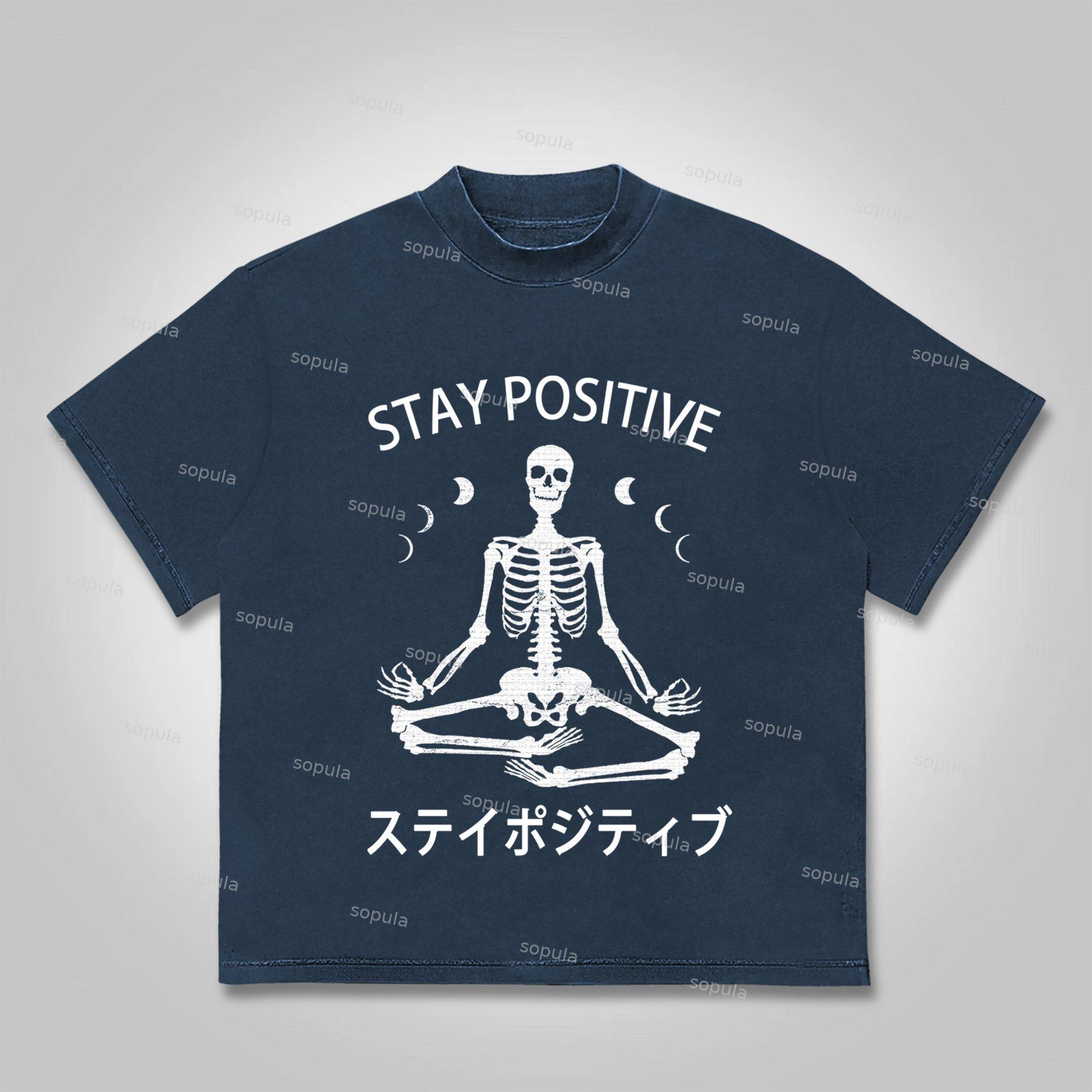 Sopula Stay Positive Skeleton Graphics Print Cotton T-Shirt Product Image