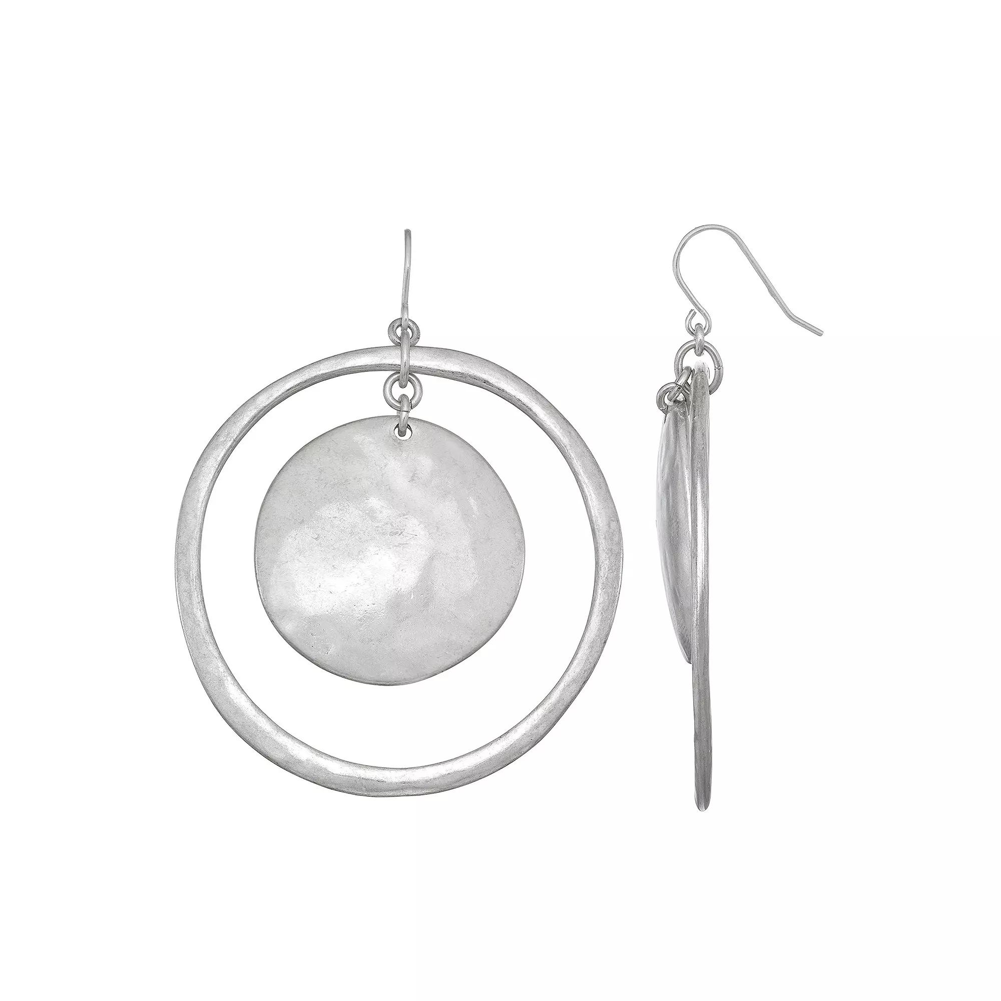 Bella Uno Double Circle Drop Earrings, Womens, Silver Product Image