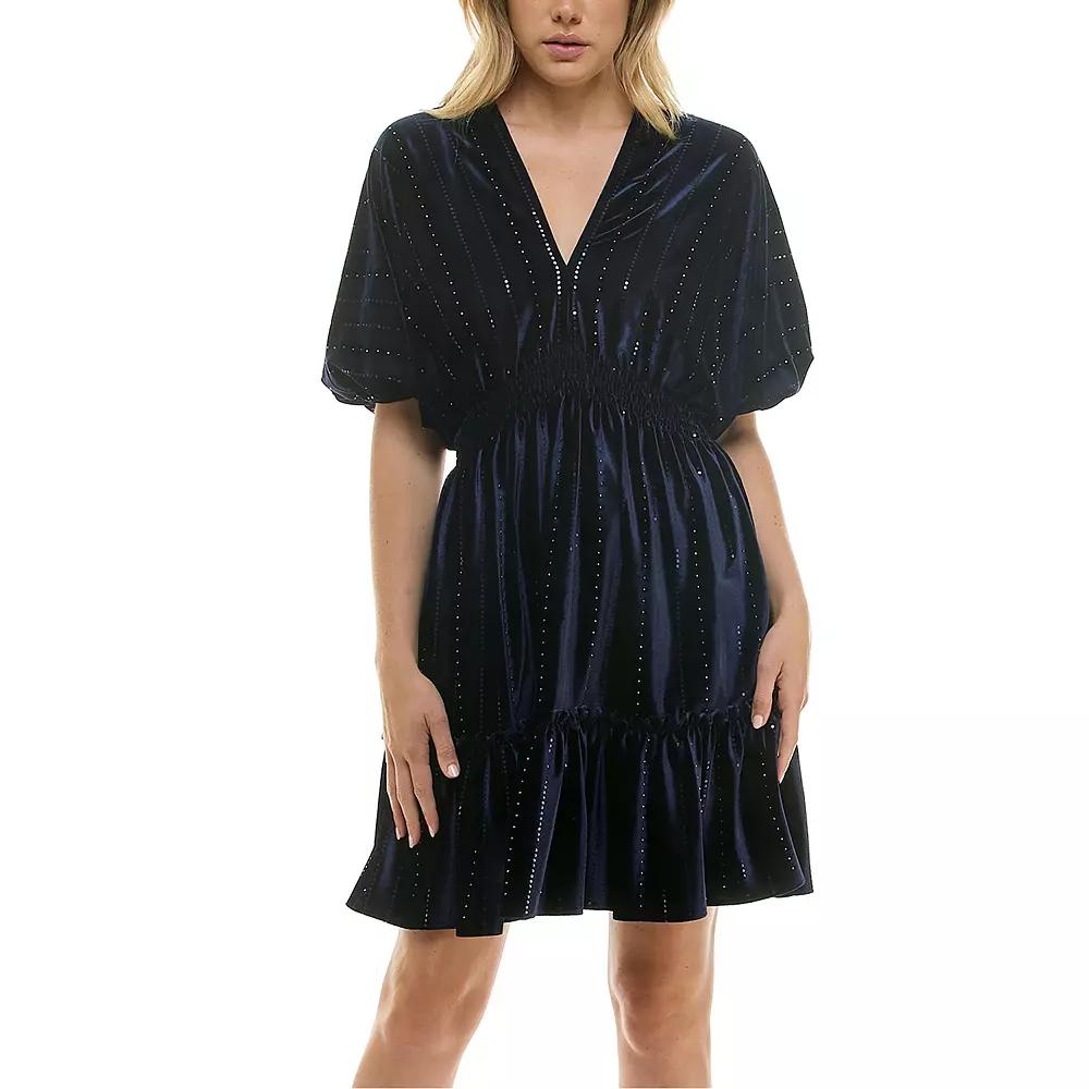 Women's Taylor Smocked Waist Ruffle Hem Velvet Dress, Size: 14, Blue Product Image