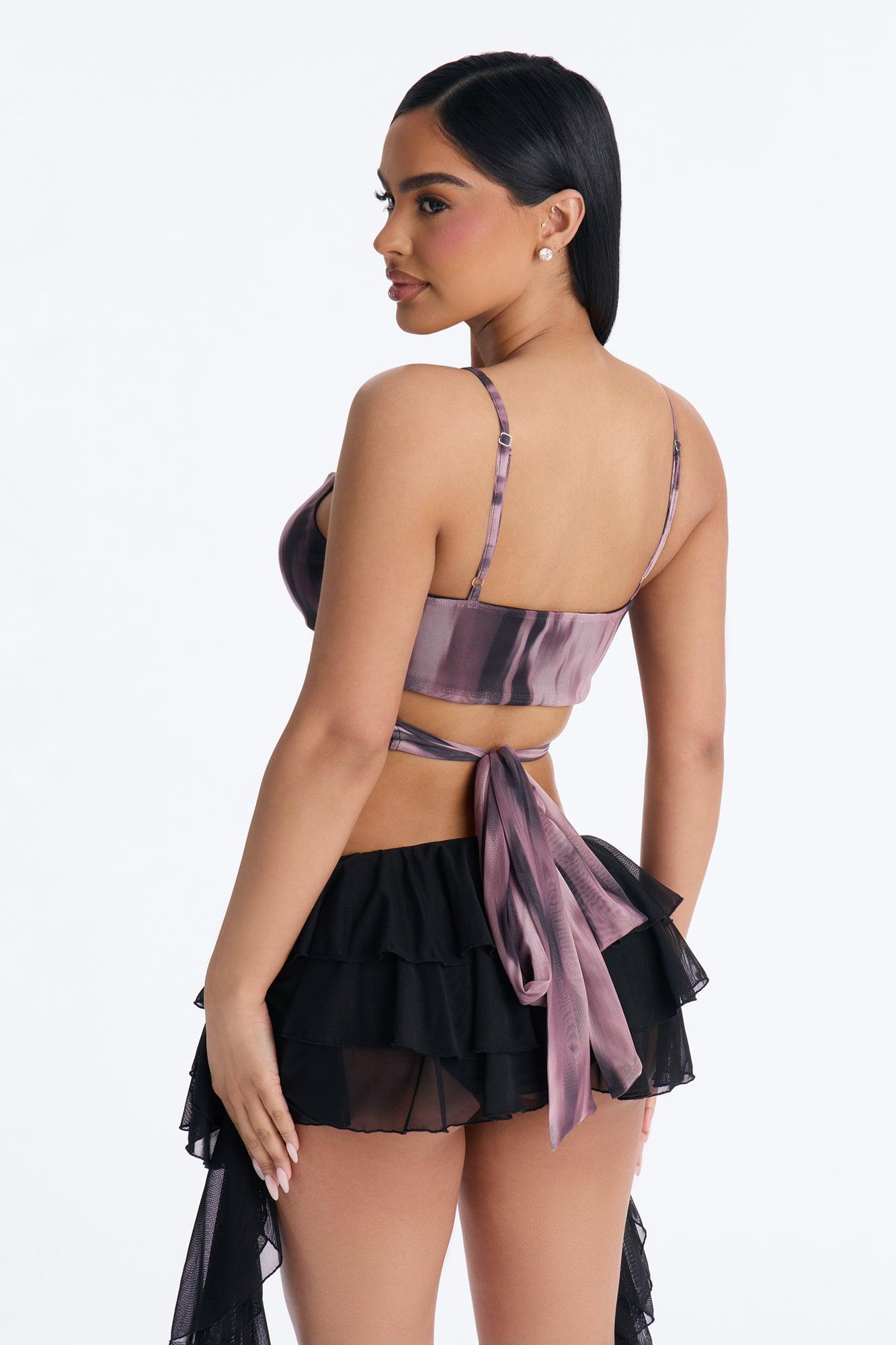 Wanderlust Mesh Tie Cropped Tank Top - Purple/combo Female Product Image
