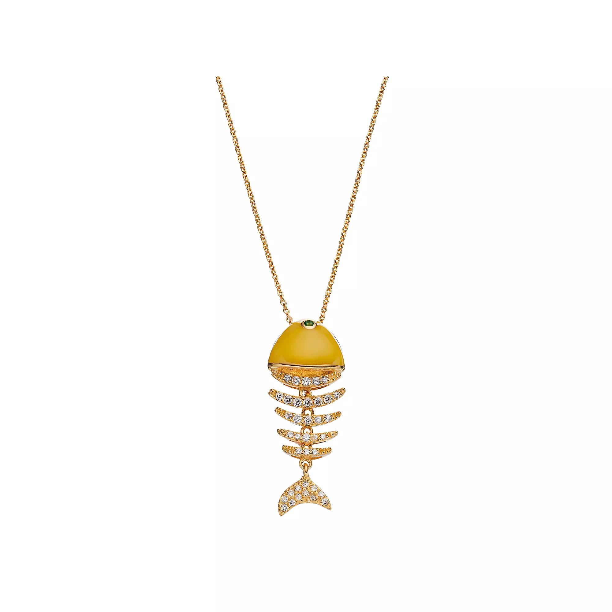 Sophie Miller 14k Gold Plated Cubic Zirconia & Simulated Emerald Fish Pendant, Women's,  Product Image