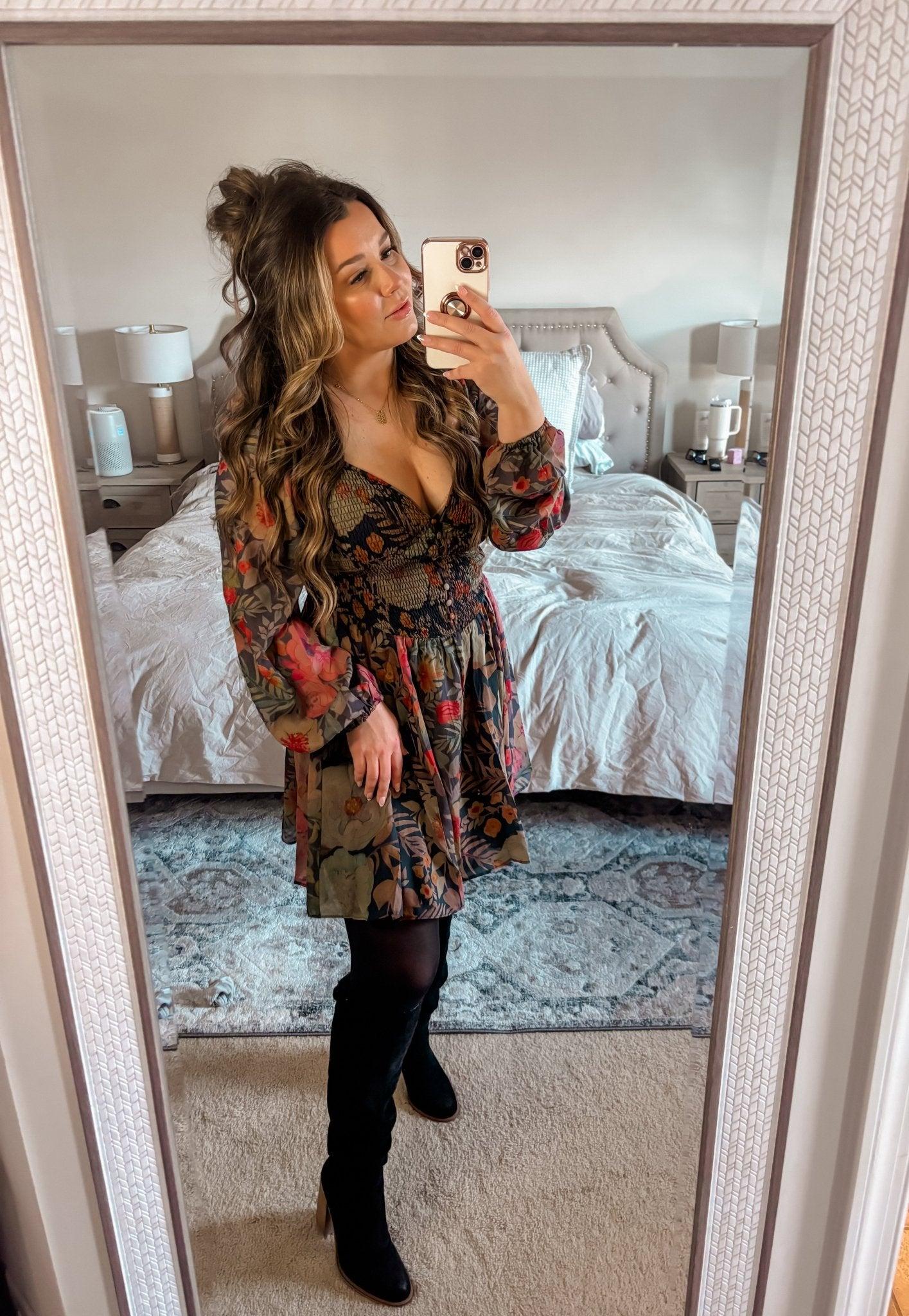 Navy Floral Print Mini Dress - FINAL SALE Product Image