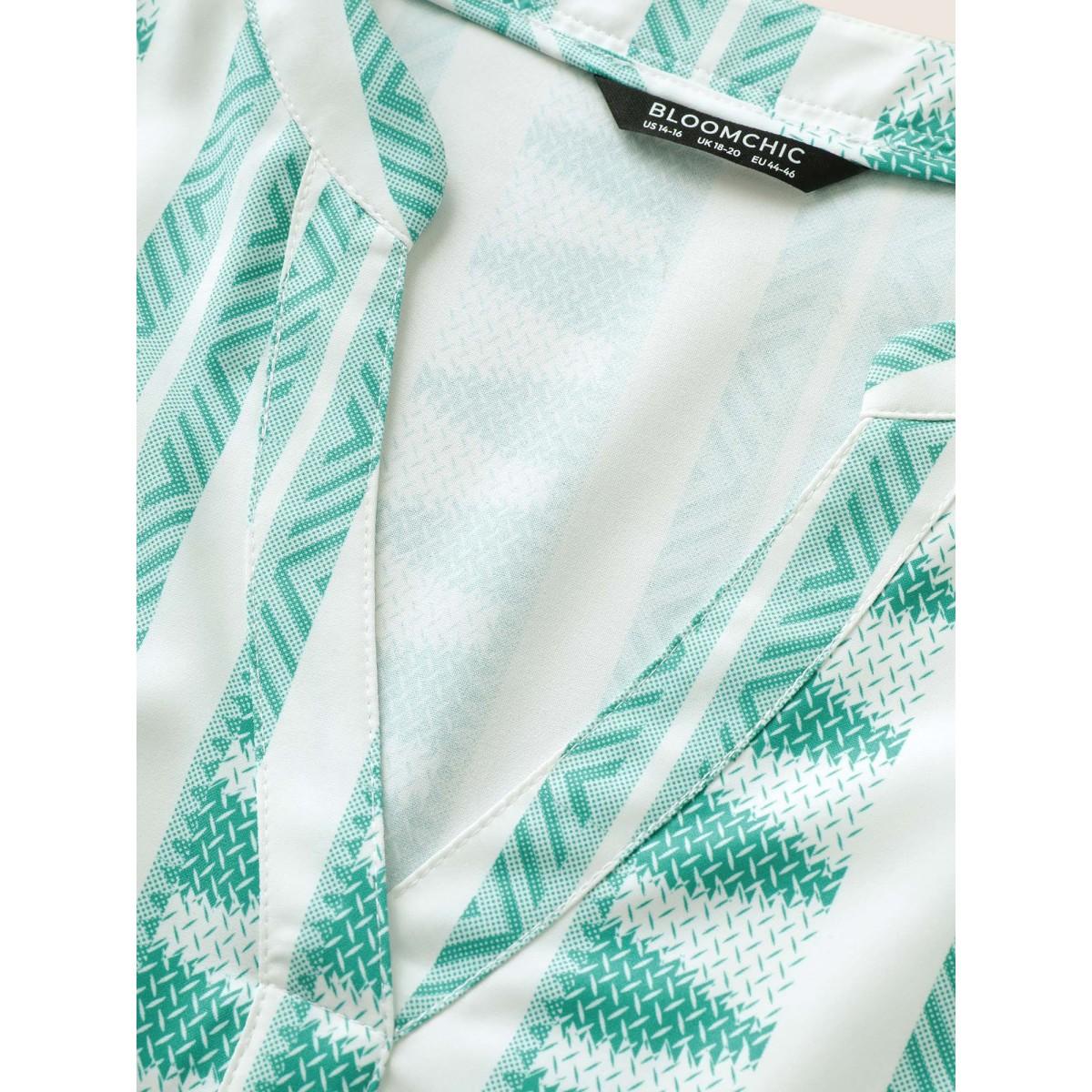 Plus Size Bandana Geometric Notched Ruffle Layered Hem Dress Turquoise Women Resort Non Notched collar Elbow-length sleeve Curvy Midi Dress BloomChic 30/6X Product Image